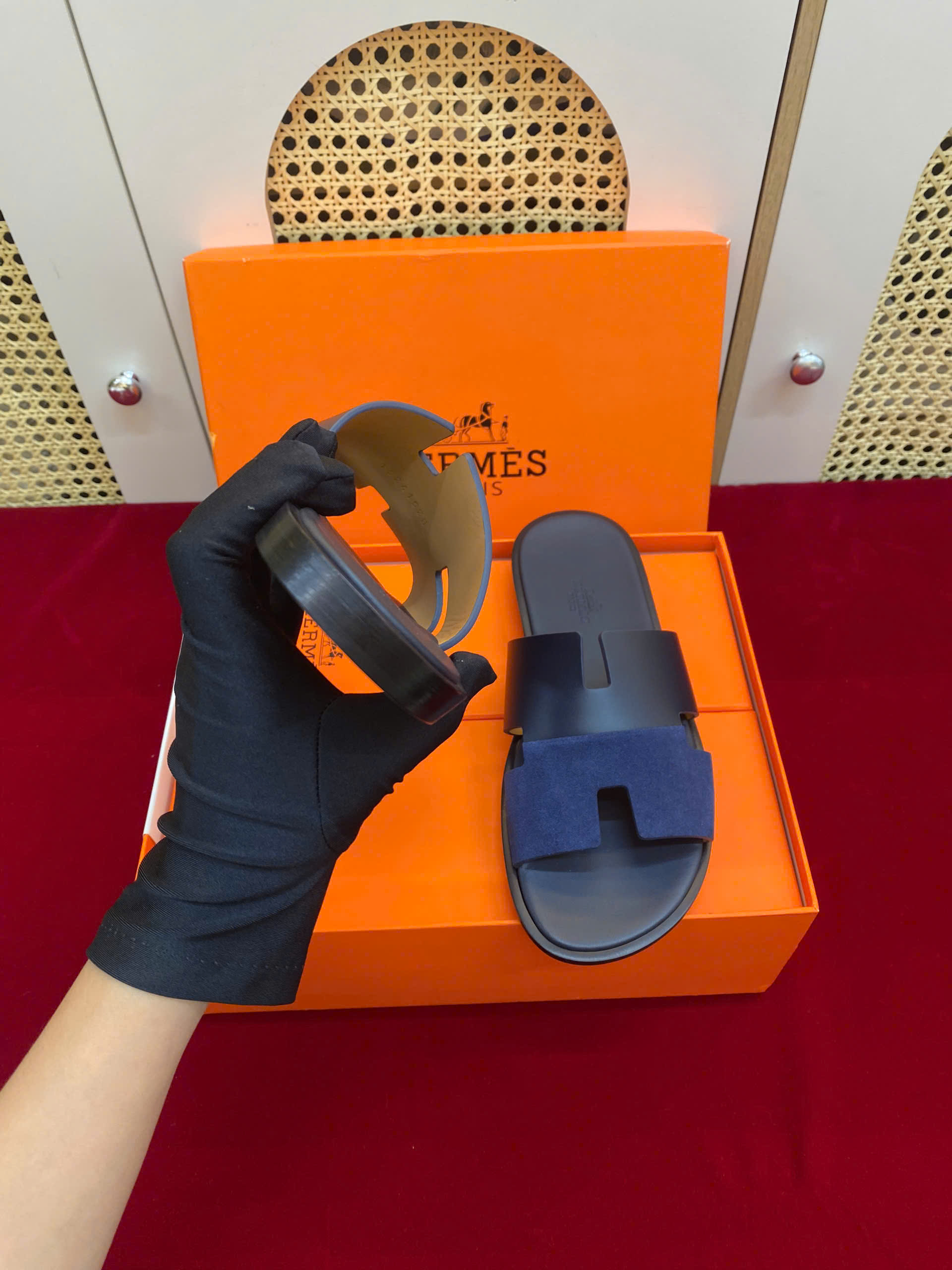 Giày Hermes Izmir Sandal Siêu Cấp Màu Xanh Phối Size 41