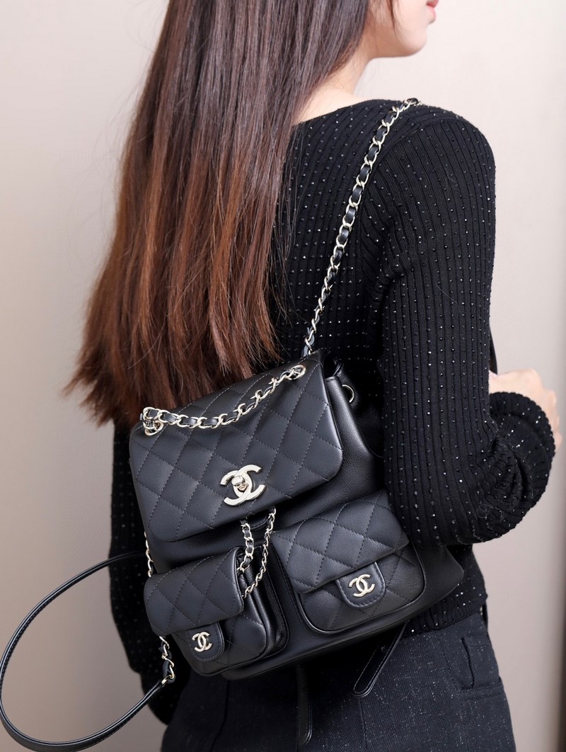 Ba Lô Nữ Chanel 23SS Duma Backpack GRAINED SHINY CALFSKIN & GOLD BLACK Màu Nâu AS3860