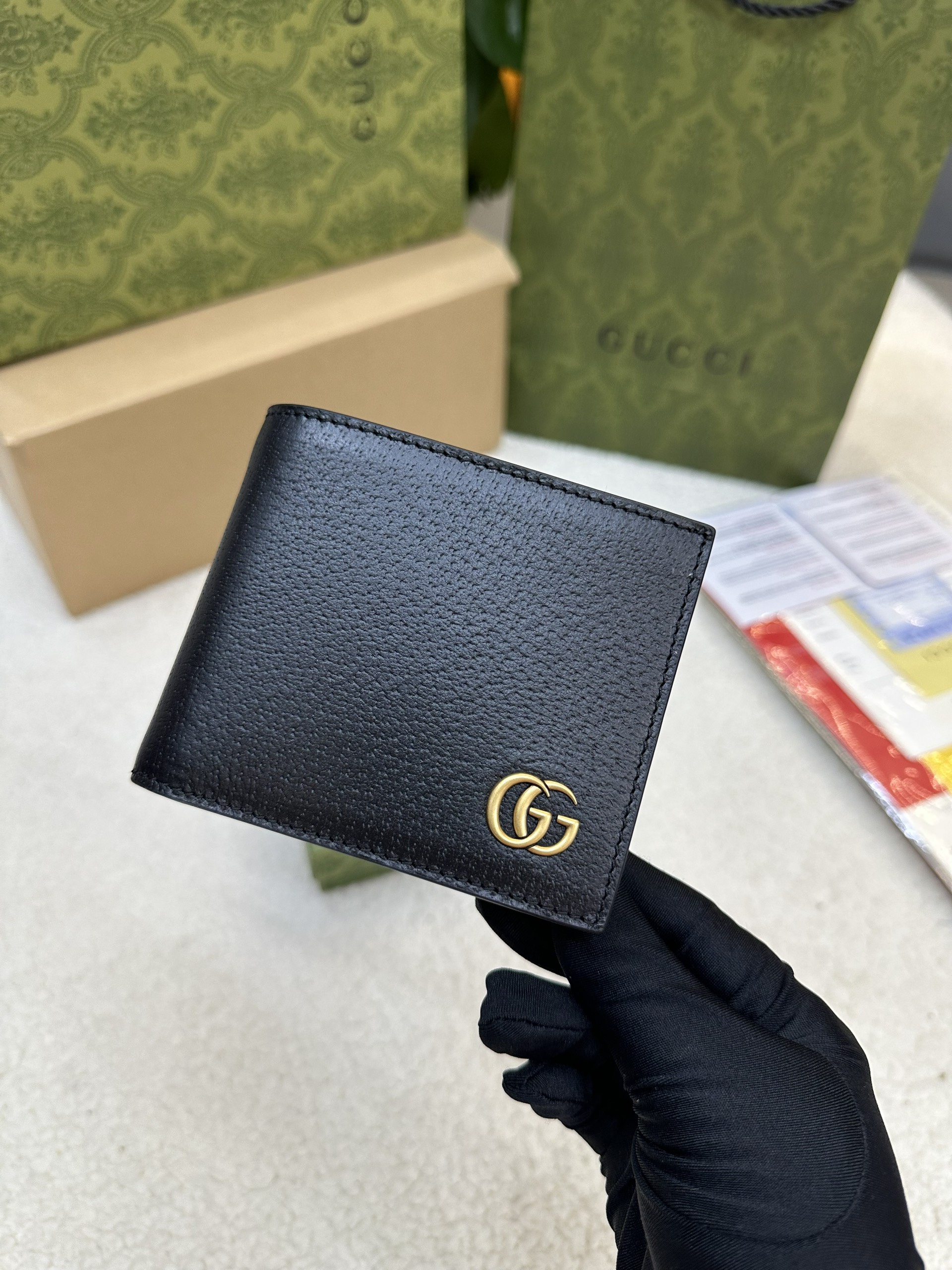 Ví Gucci Marmont Leather Bi-Fold Wallet Siêu Cấp Màu Đen