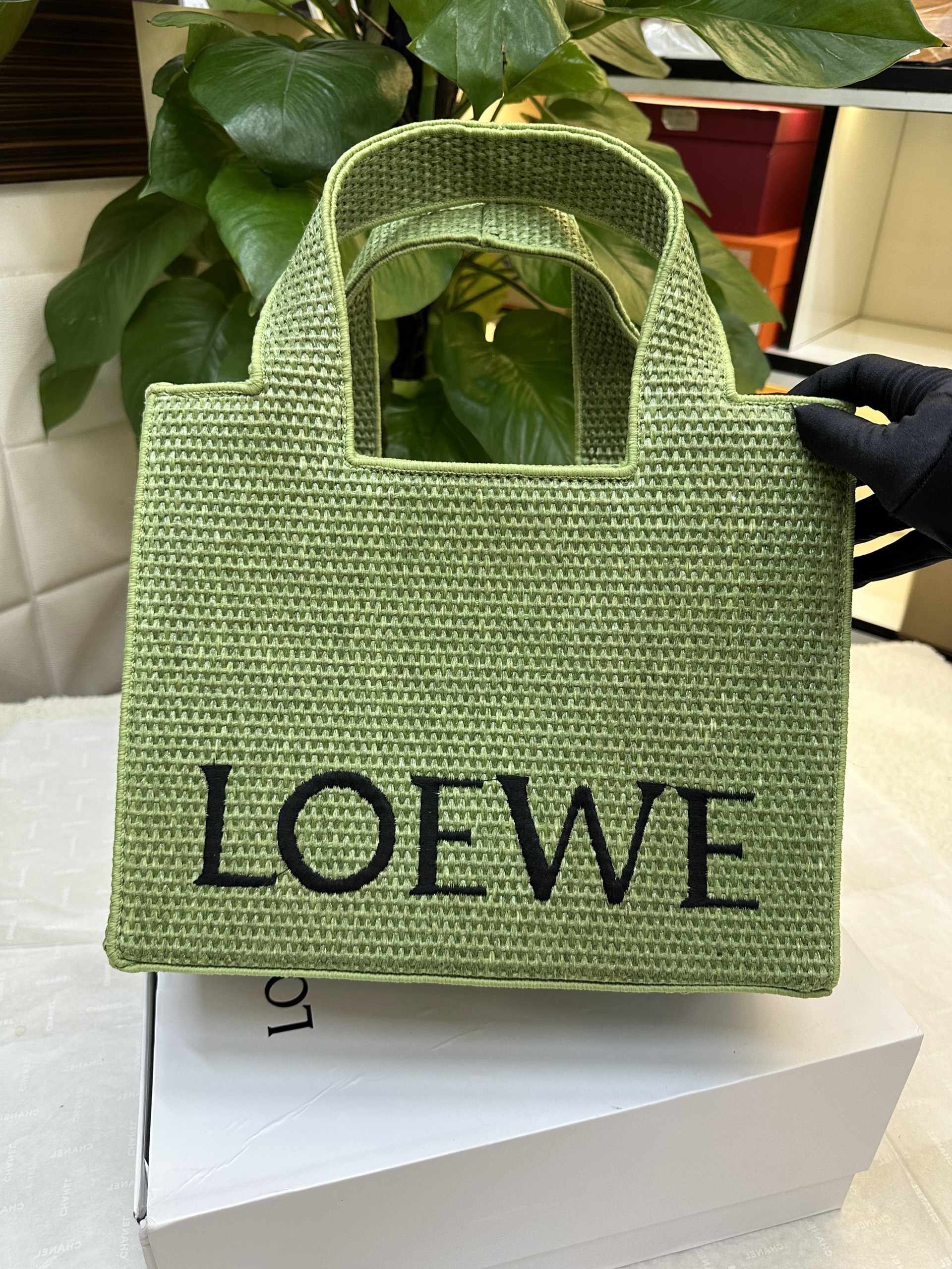 Túi Loewe Medium LOEWE Font Tote In Raffia Super Màu Xanh Size 30cm