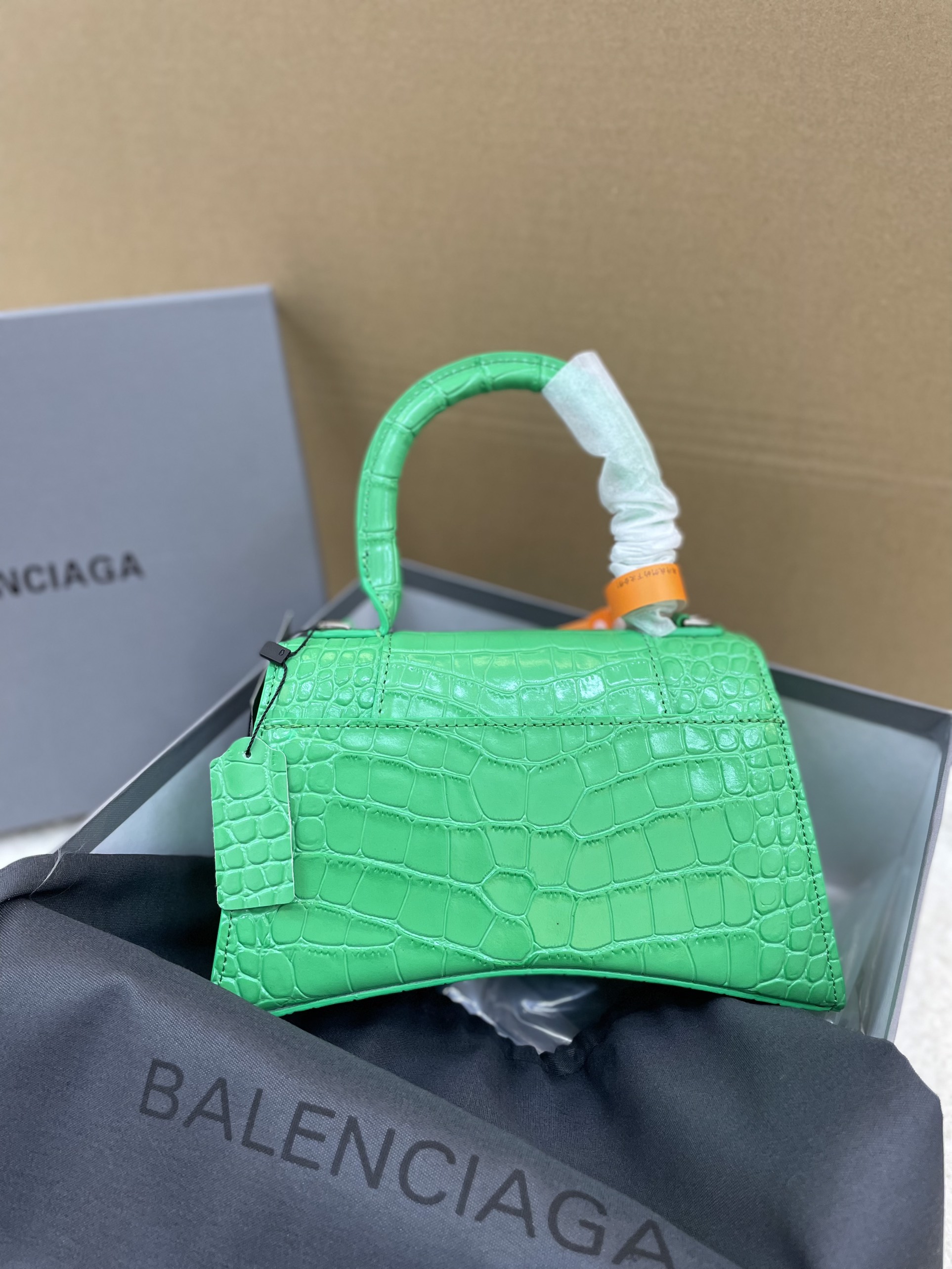Túi Xách Balenciaga Hourglass Super Da Cá Sấu Size 25cm Màu Xanh