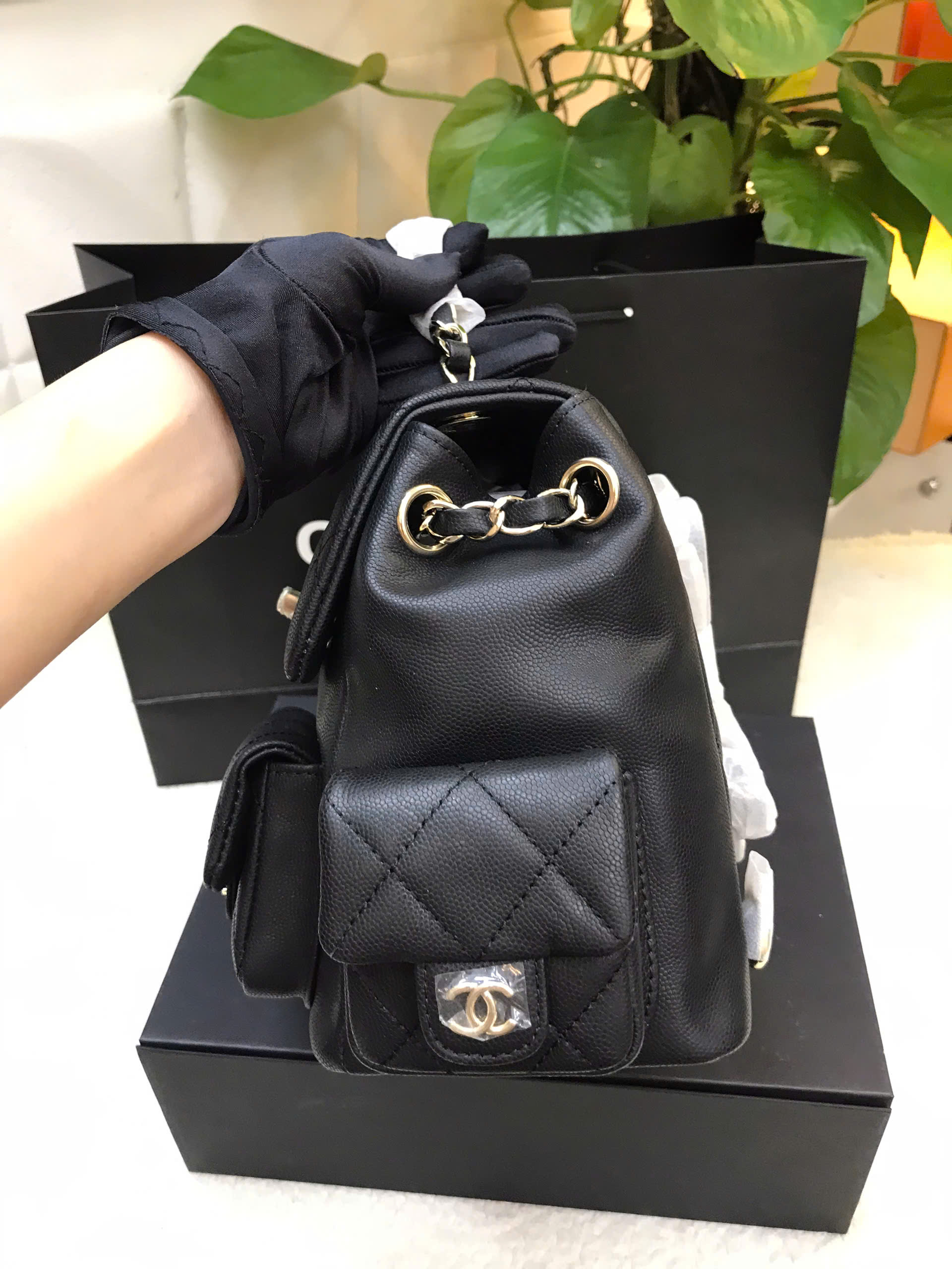 Balo Chanel Caviar Light Gold Hardware Backpack Vip Màu Đen Size 21cm