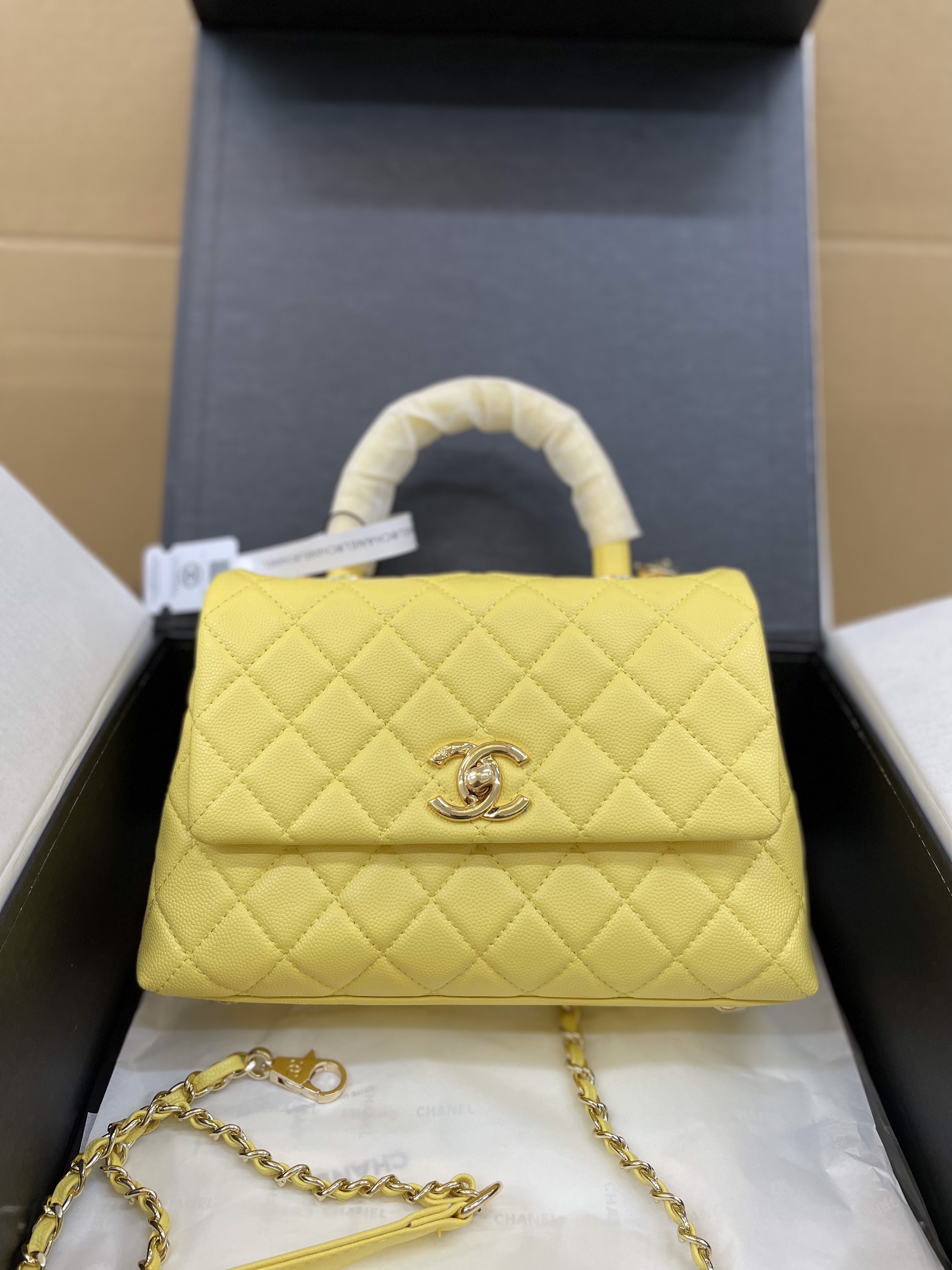 Túi Xách Chanel Coco Super Màu Vàng Da Hạt Size 23cm Full Box