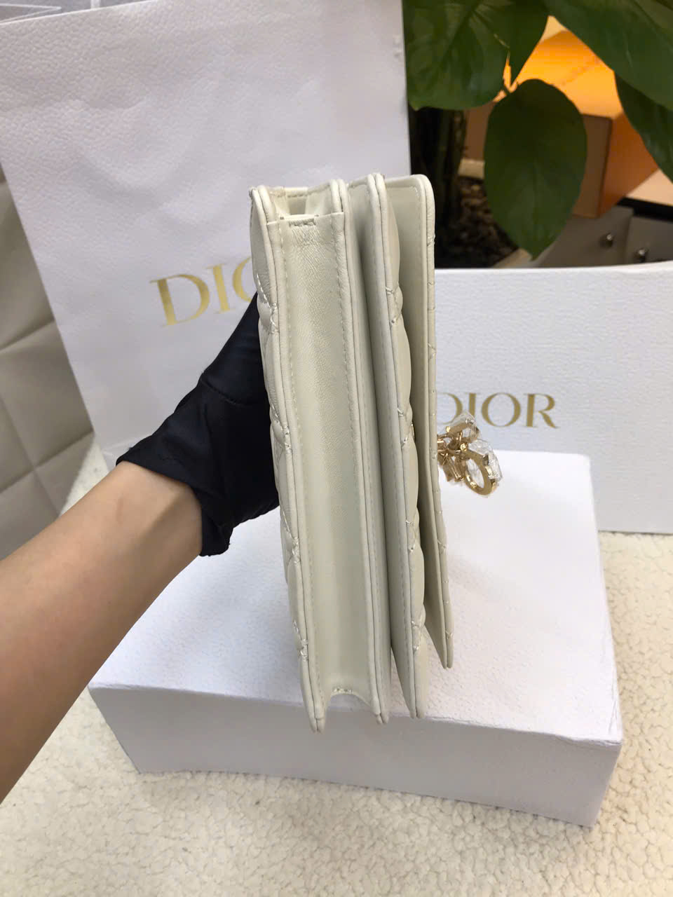 Túi My Dior Mini Bag Latte Cannage Lambskin White Super Size 21cm