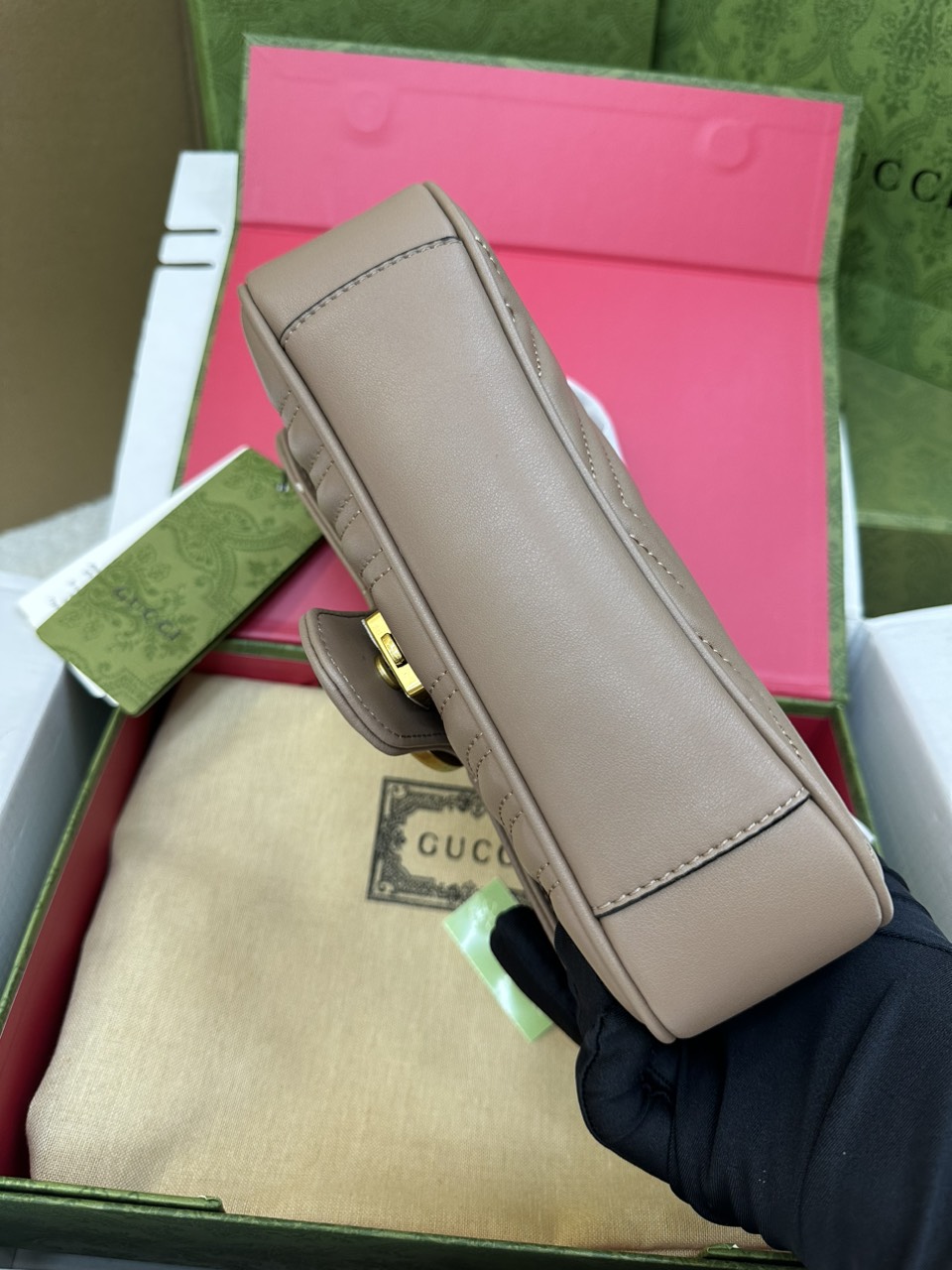 Túi Gucci GG Marmont Matelassé Leather Super Mini Màu Hồng Size 22cm