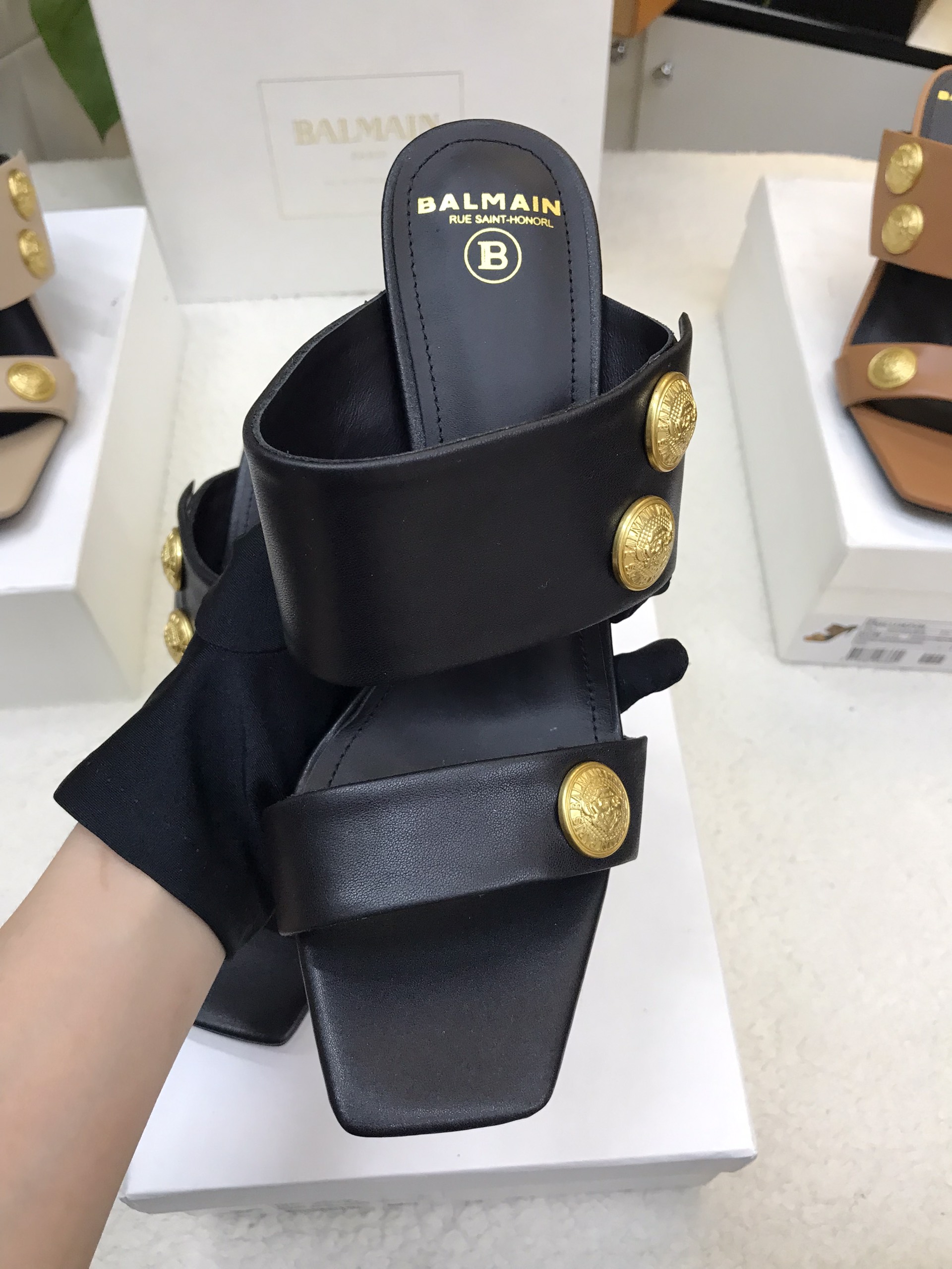 Giày Balmain Heeled Eva Mules In Calfskin Siêu Cấp Màu Đen Size 39