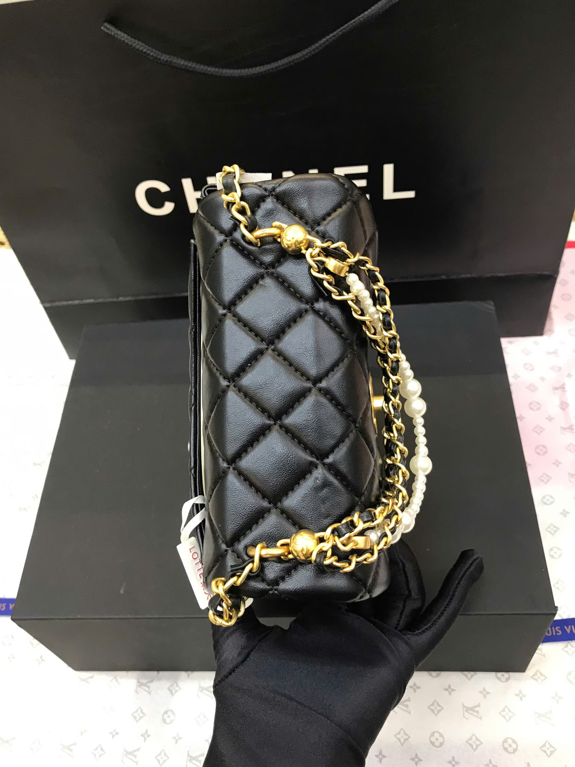 Túi Chanel 24P Classic Ngọc Trai Super Màu Đen Size 17cm