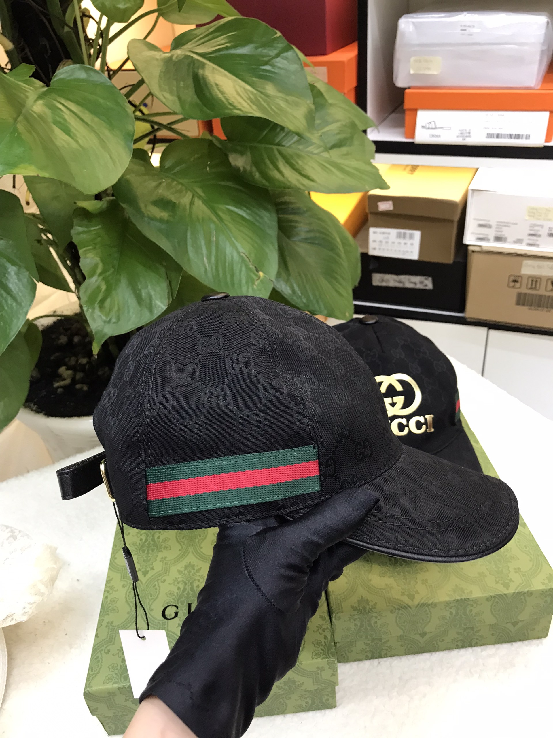 Mũ Gucci Original GG Canvas Baseball With Web Black Siêu Cấp