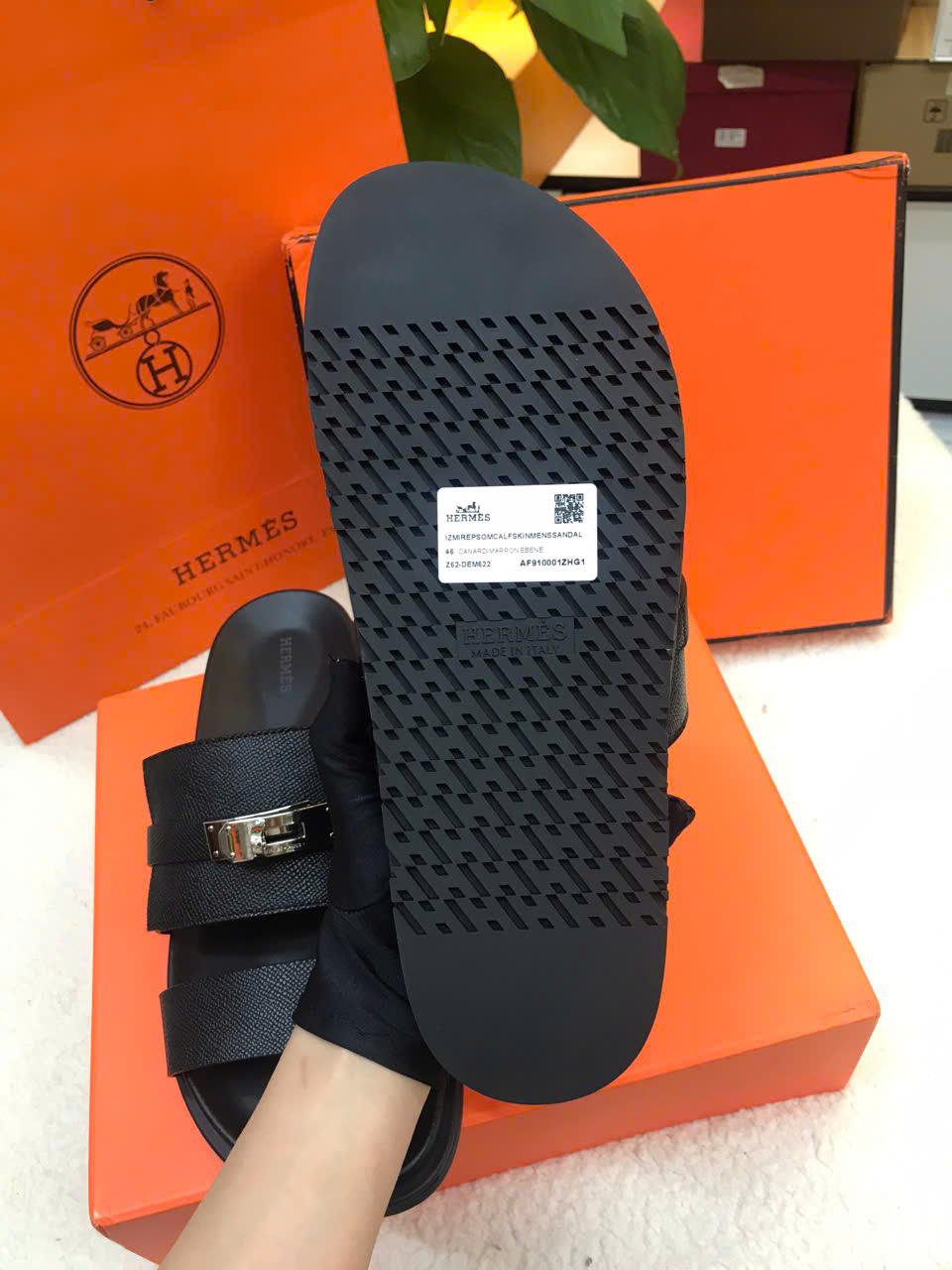 Giày Hermes Jackson Sandal Marine Siêu Cấp Màu Đen Size 44