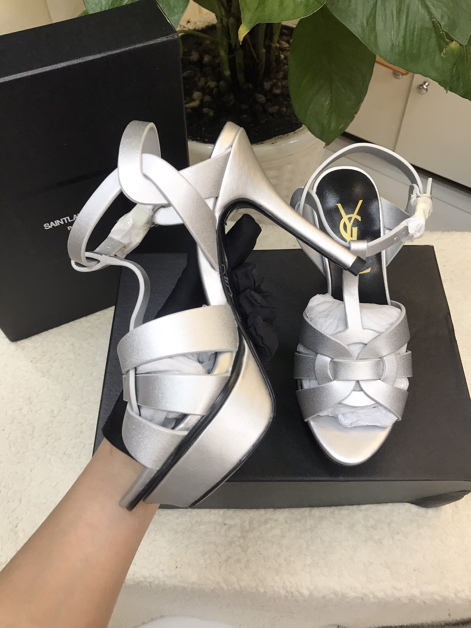 Giày Saint Laurent - Tribute 130 Leather Platform Sandals Siêu Cấp Size 35