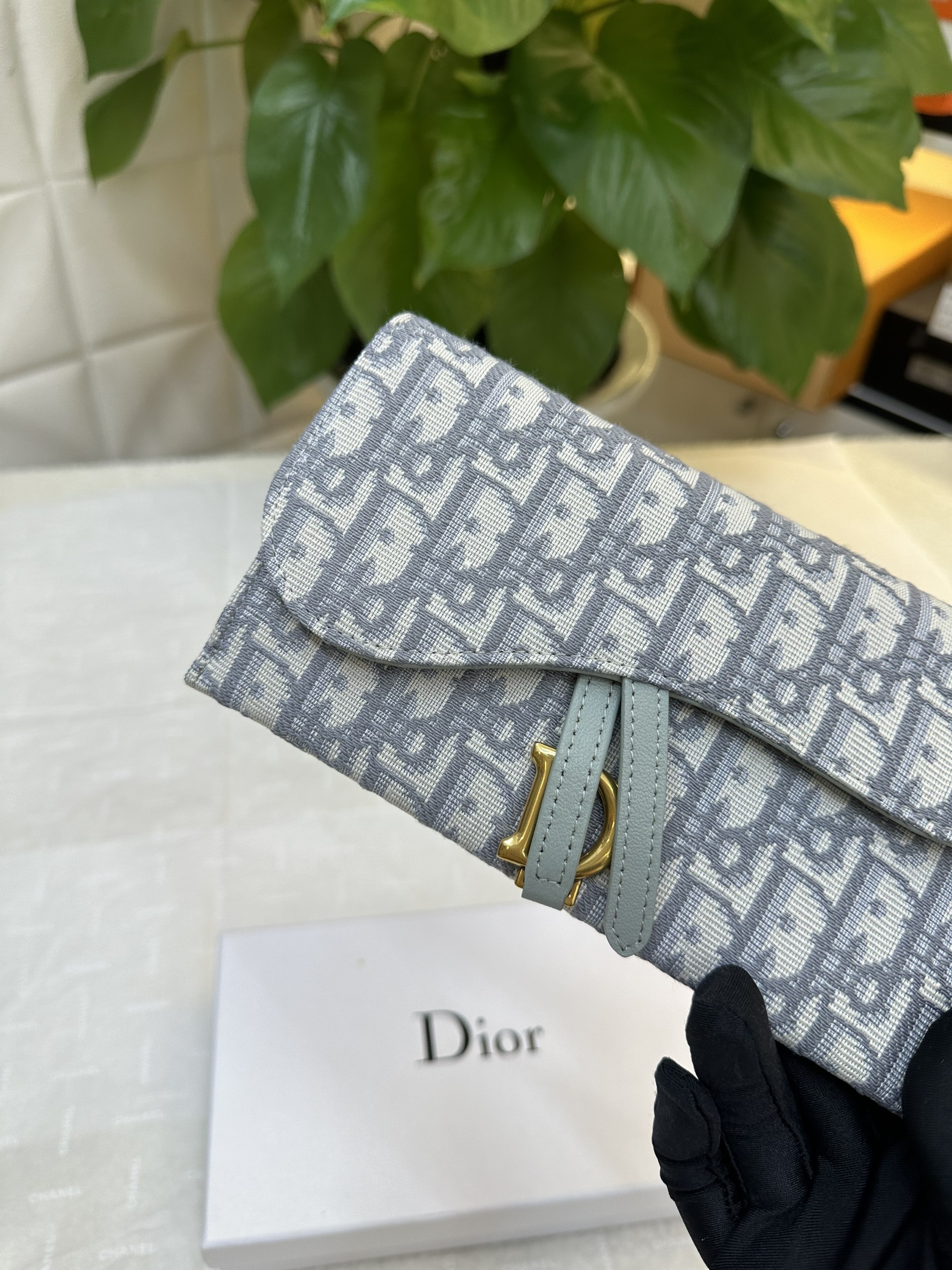 Túi/Ví Dior Long Saddle Wallet With Chain Super Màu Xám Size 19cm