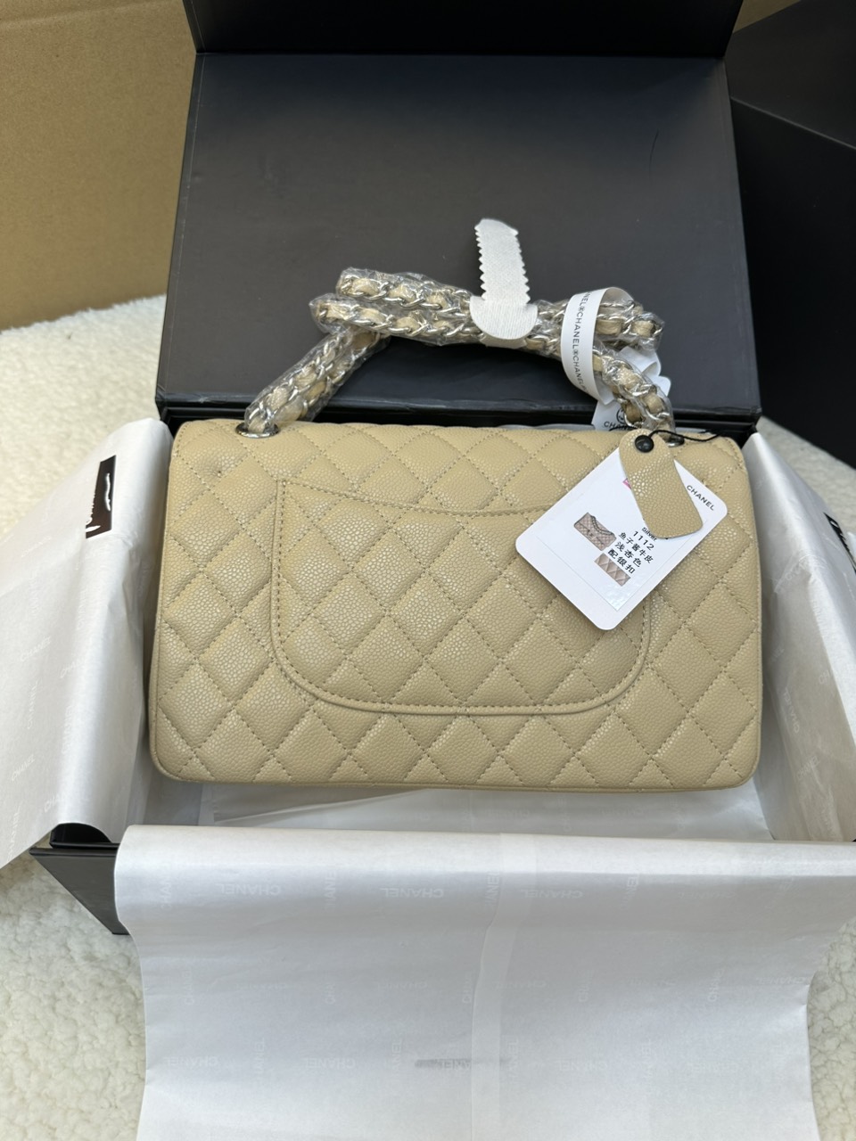 Túi Xách Chanel Classic Flap Trắng Kem Da Hạt Size 25cm