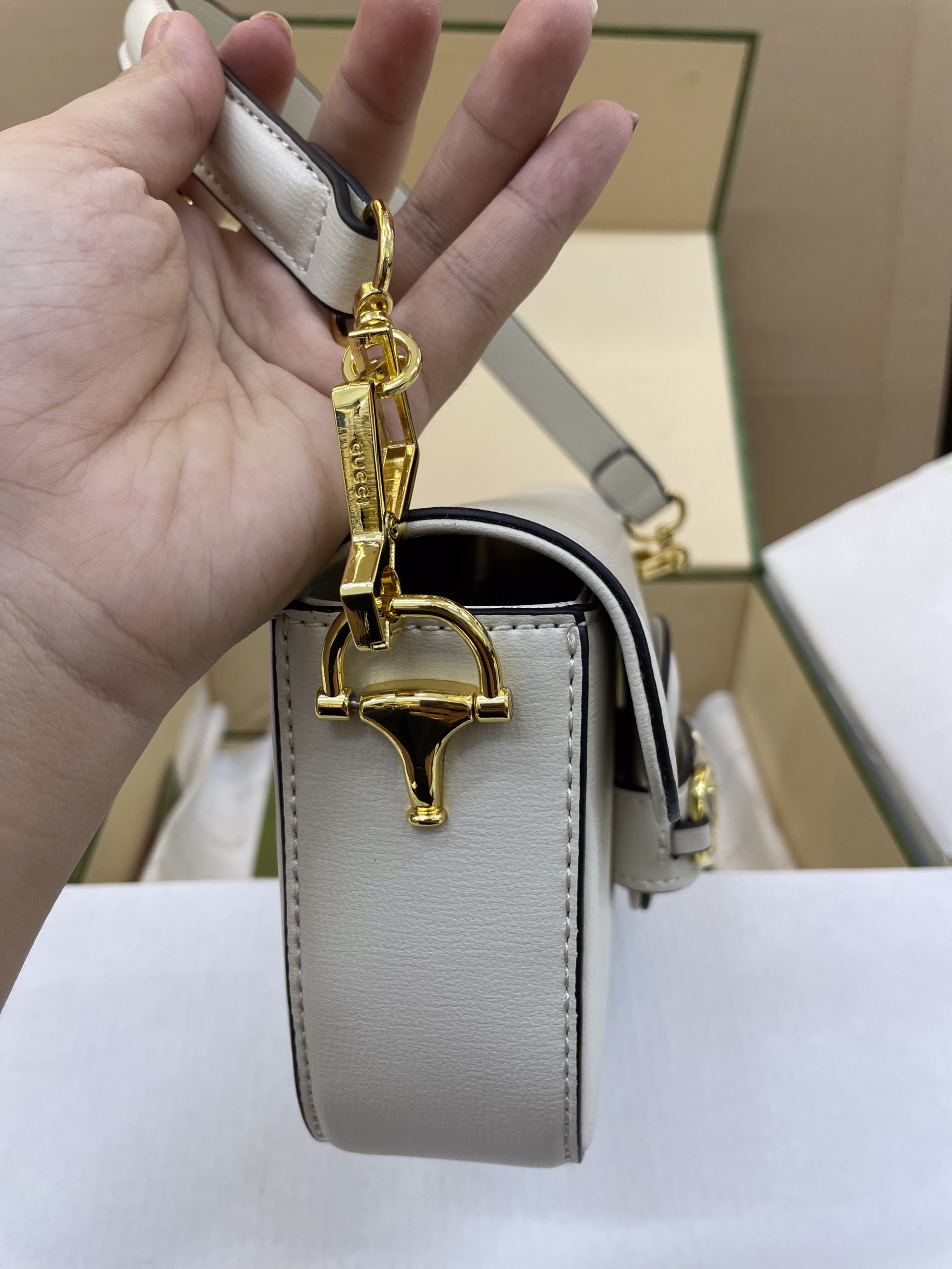 Túi Xách Gucci Horsebit 1955 Super Màu Trắng Size 25cm Full Box