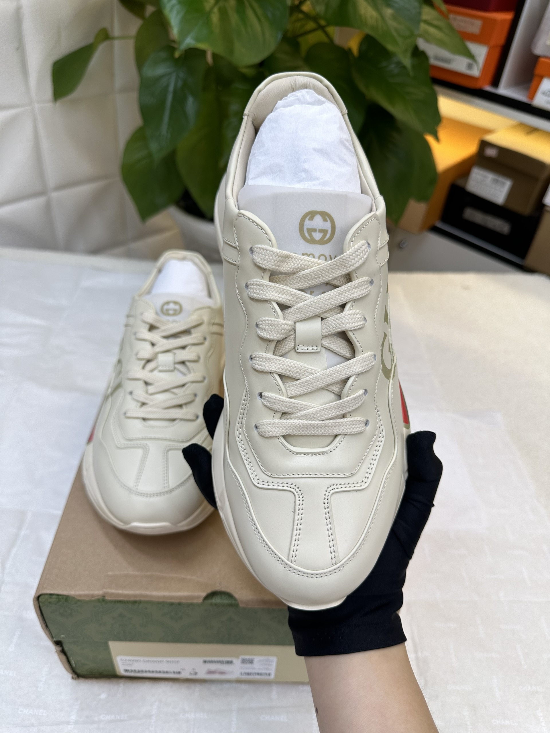 Giày Women Rhyton Gucci Logo Leather Sneaker VIP Size 40 528892