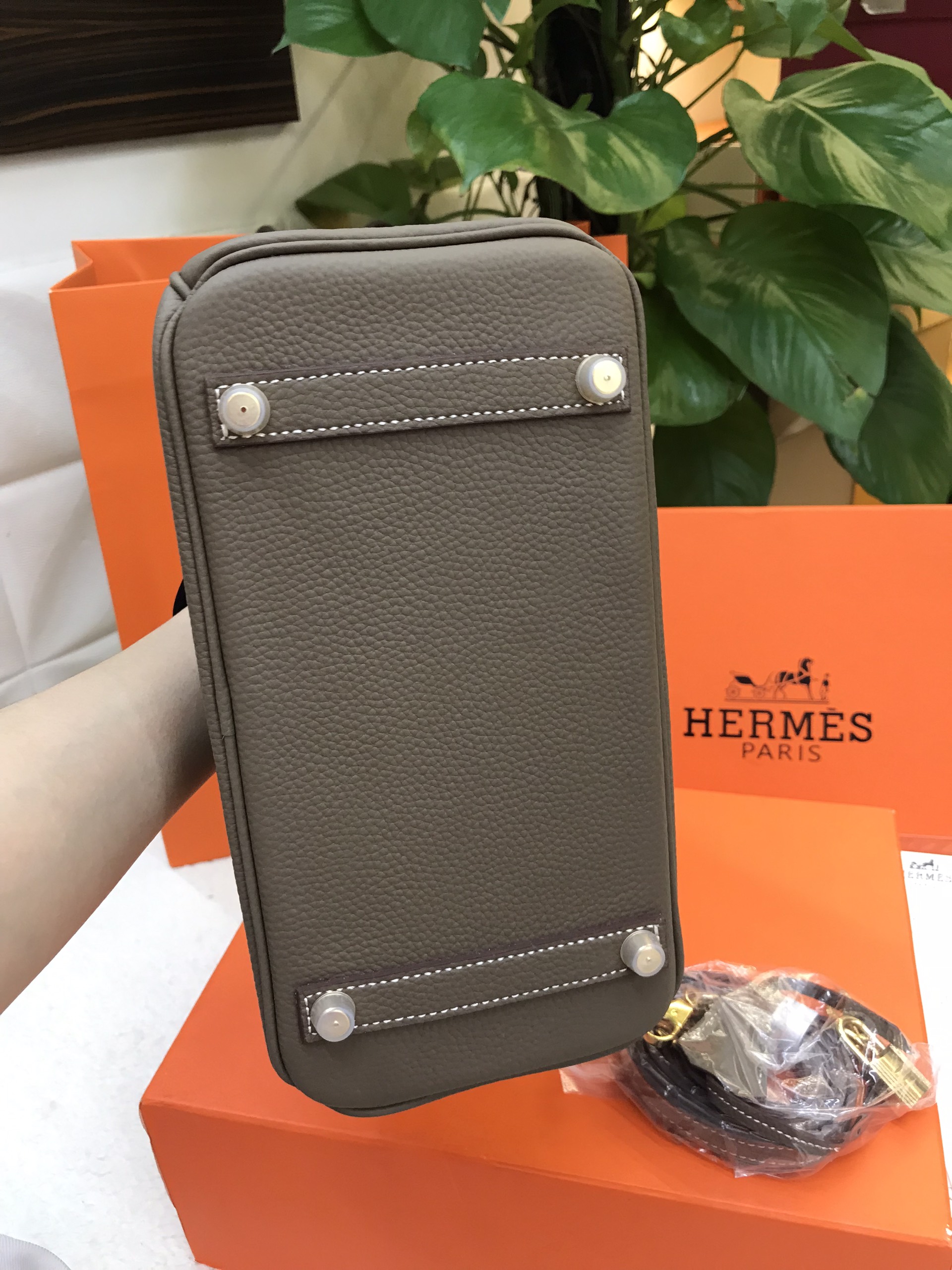 Túi Hermes Birkin 25 Super Màu Xám Đậm Khóa Vàng Size 25cm