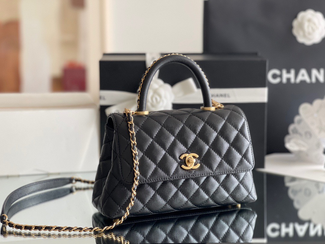 Túi Xách Chanel Coco Vip Quai Viền Xích Màu Đen Size 24cm