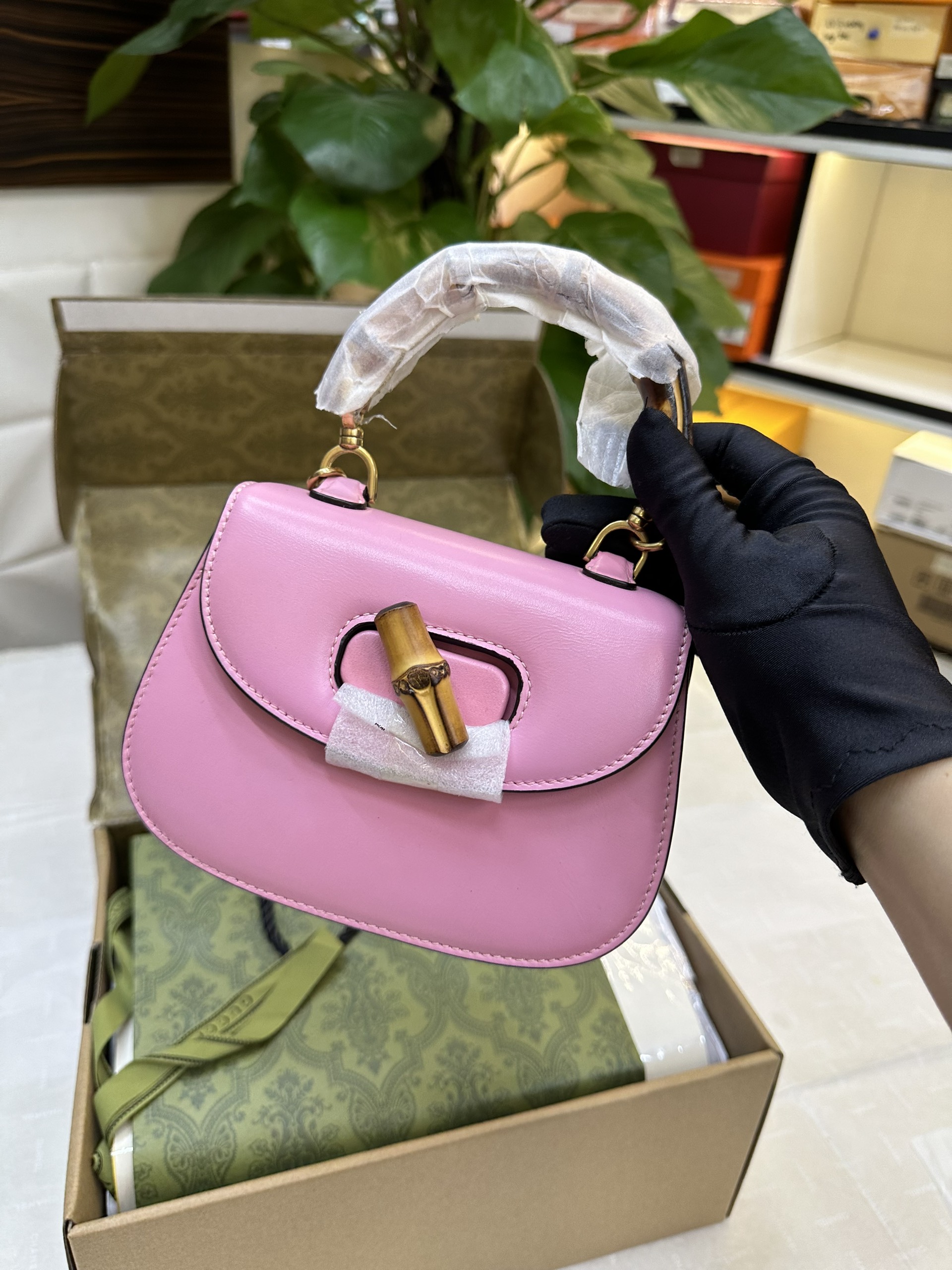 Túi Gucci Bamboo 1947 Mini Top Handle Bag Pink Leather Vip Màu Hồng Size 17cm