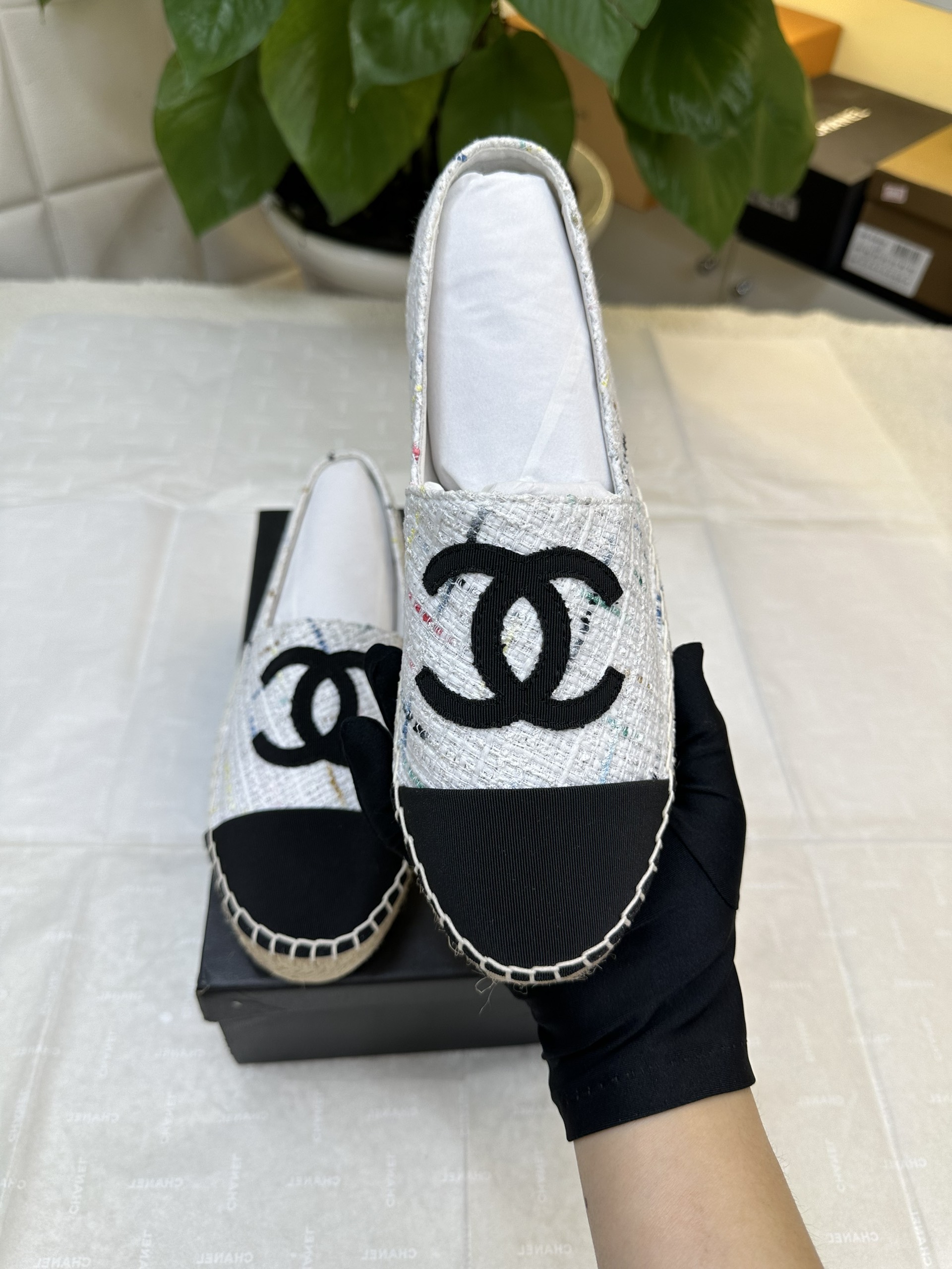 Giày Chanel Espadrilles Siêu Cấp Trắng/Đen Size 38