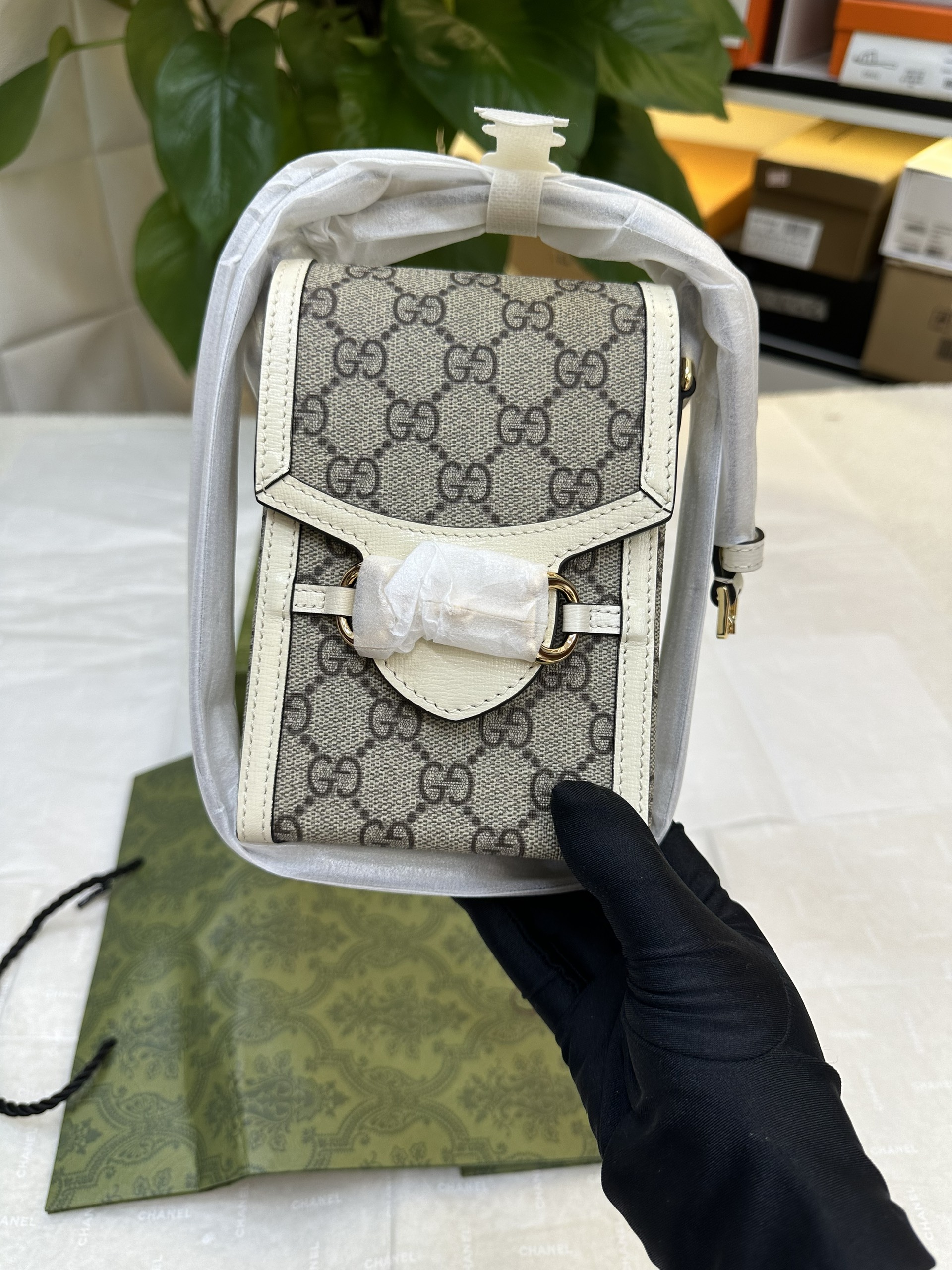 Túi Gucci Horsebit 1955 Mini Beige And White Leather Siêu Cấp Màu Kem Size 17cm