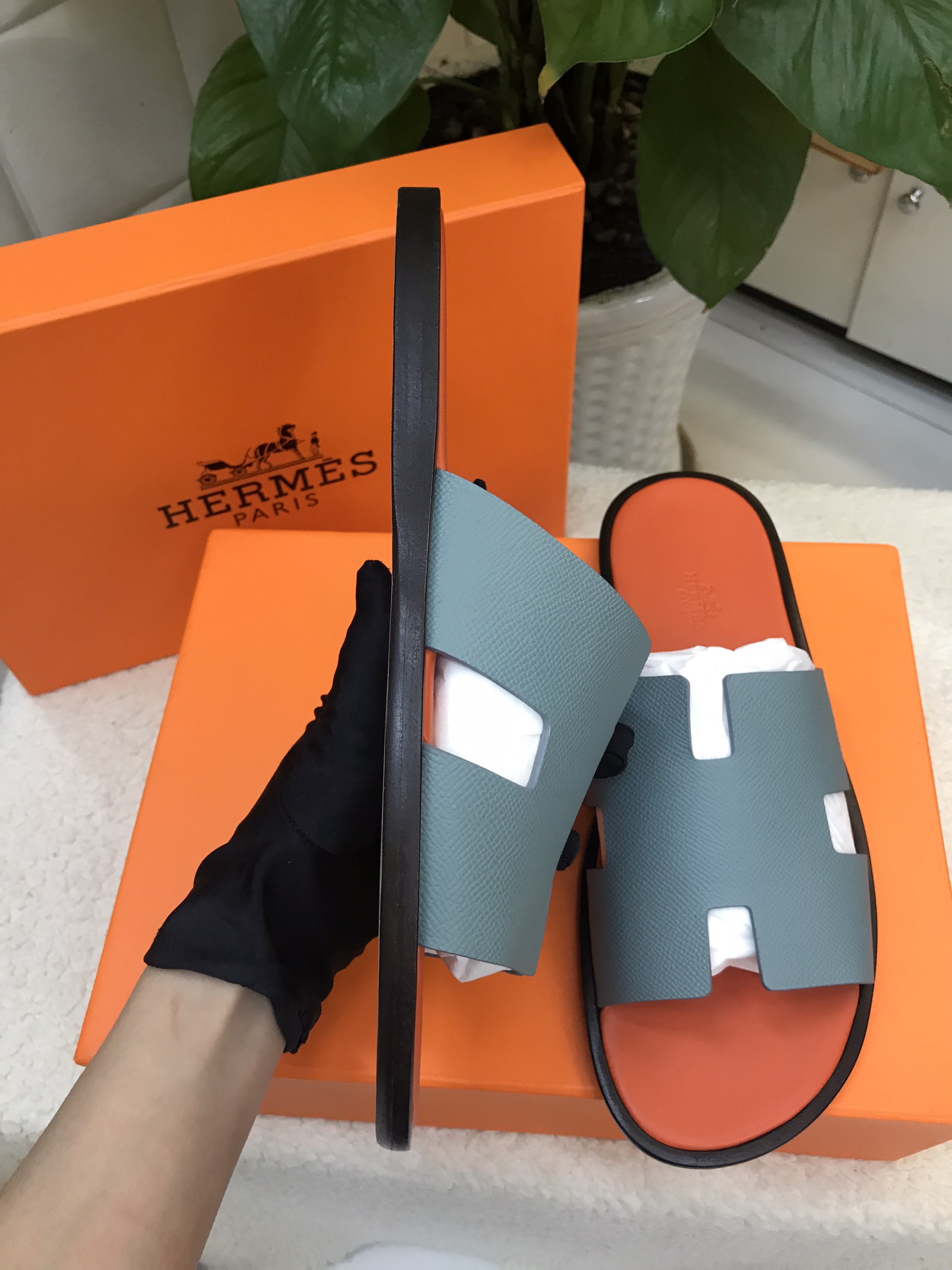 Dép Hermes Izmir Sandal Vip Màu Cam Phối Xanh Size 44