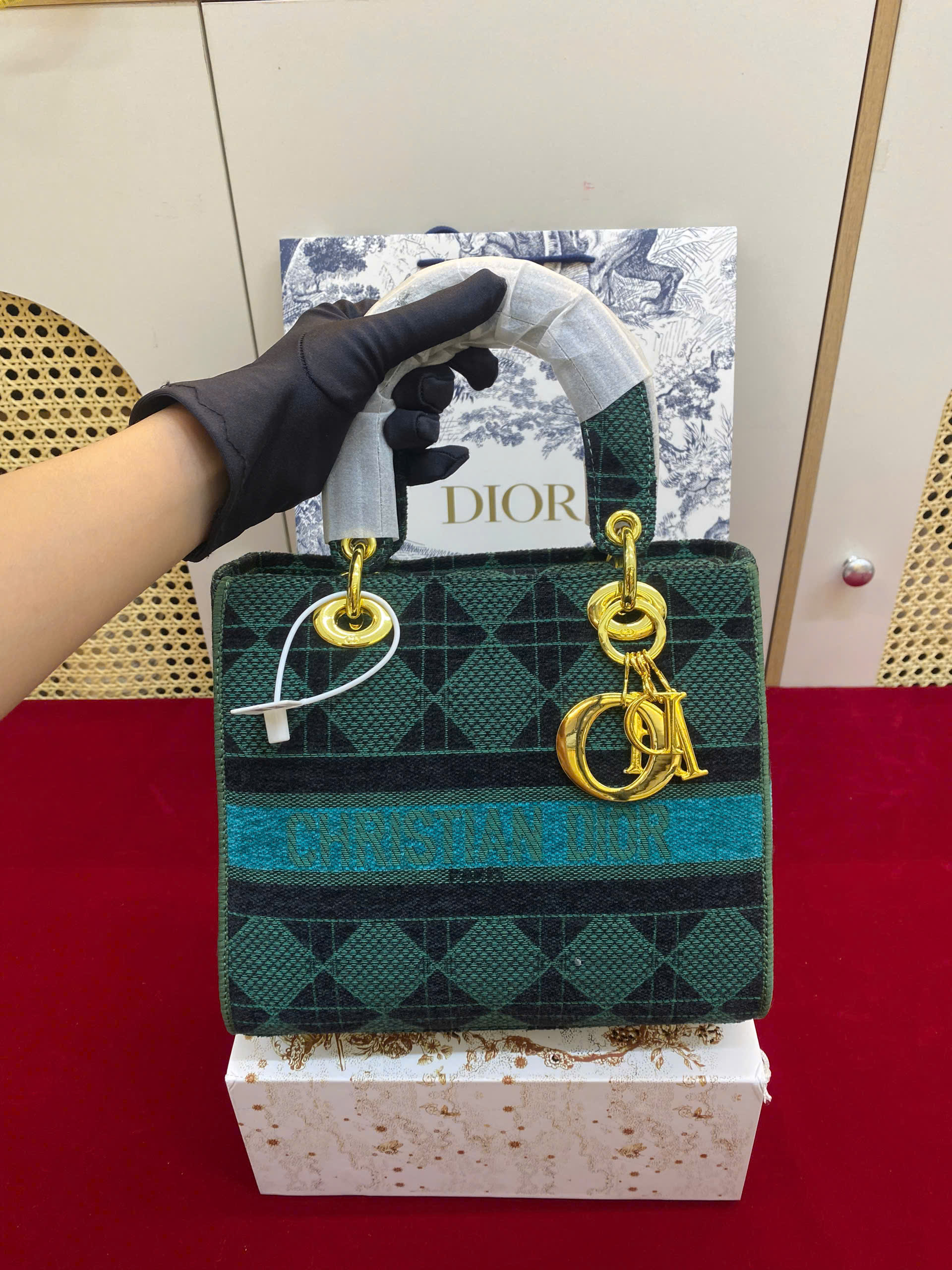 Túi Xách Dior Lady Super D-Lite In Green Size 24cm