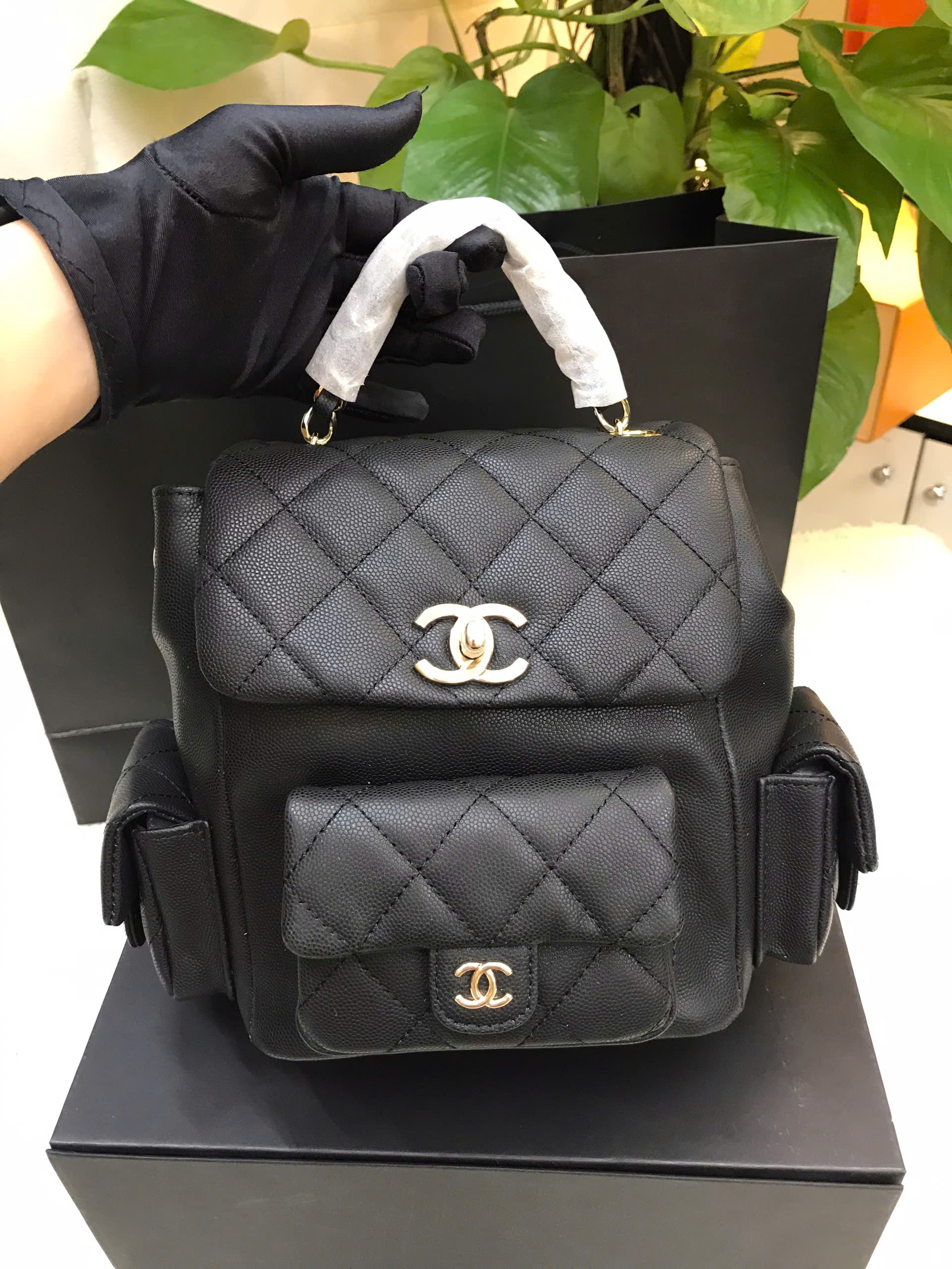 Balo Chanel Caviar Light Gold Hardware Backpack Vip Màu Đen Size 21cm