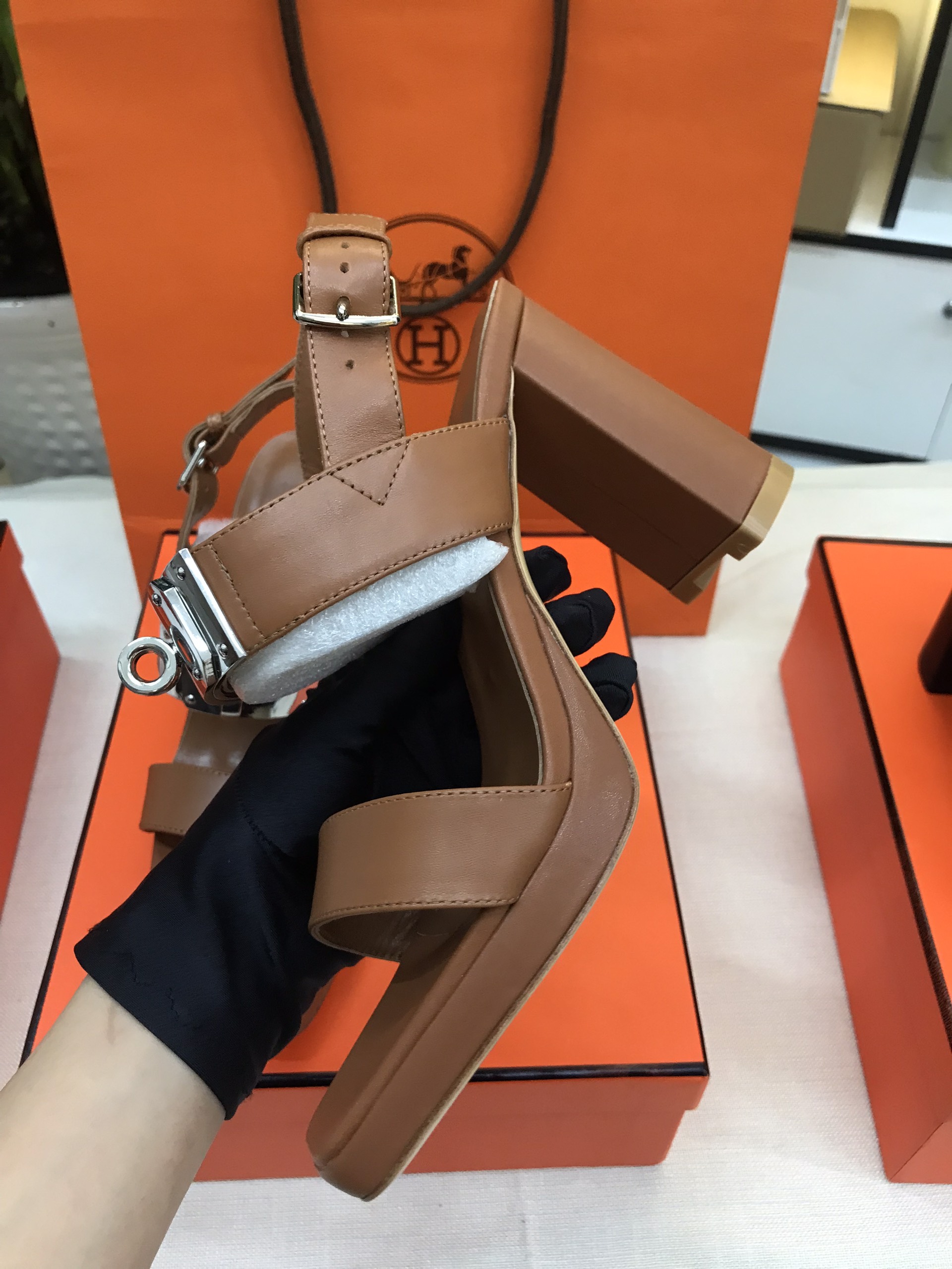 Giày Hermes Ilona 90 Sandal Siêu Cấp Màu Nâu Size 39