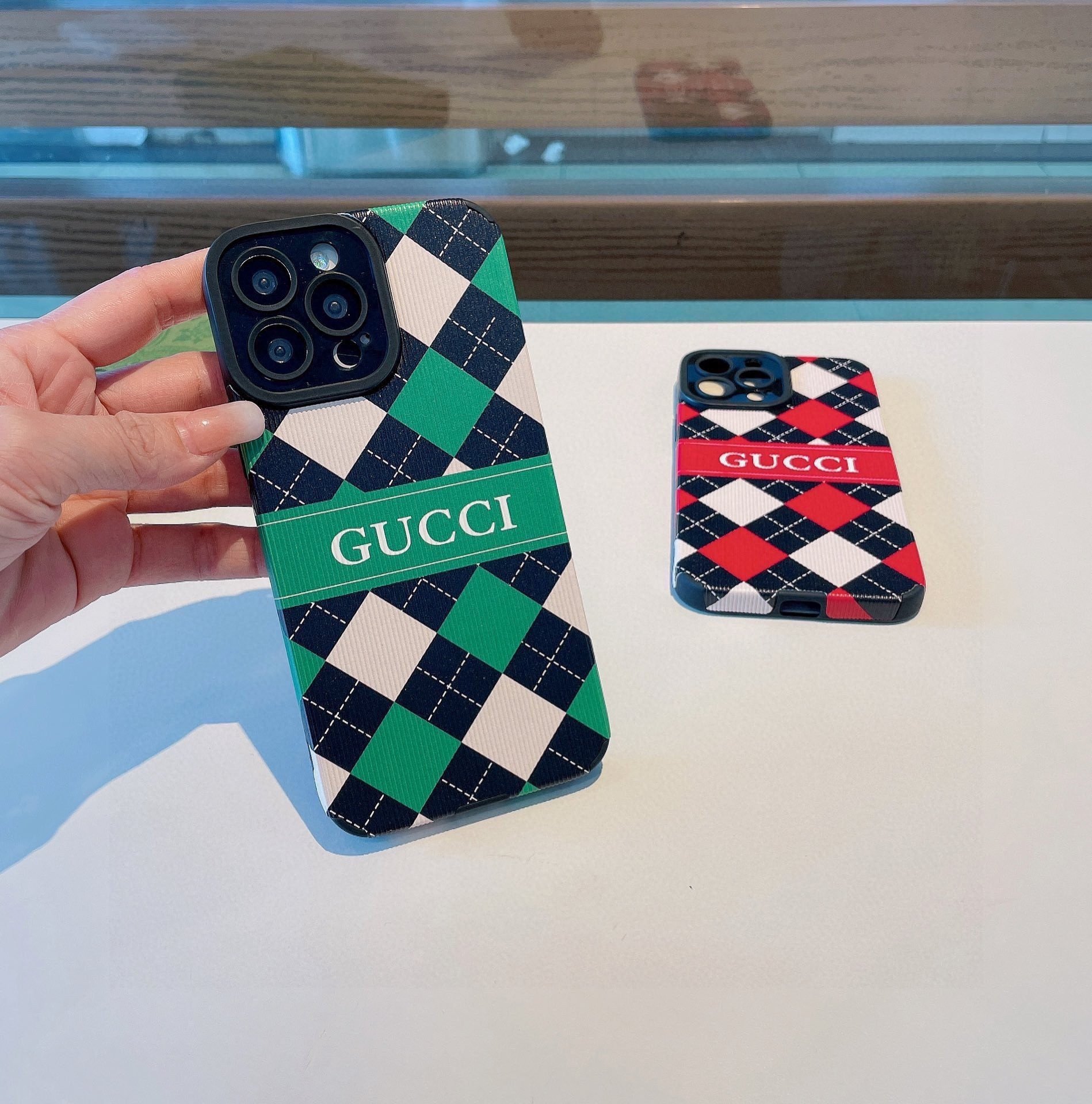 Ốp Lưng Gucci Hạt Dọc Veneer Siêu Cấp Xanh & Đỏ Full Box