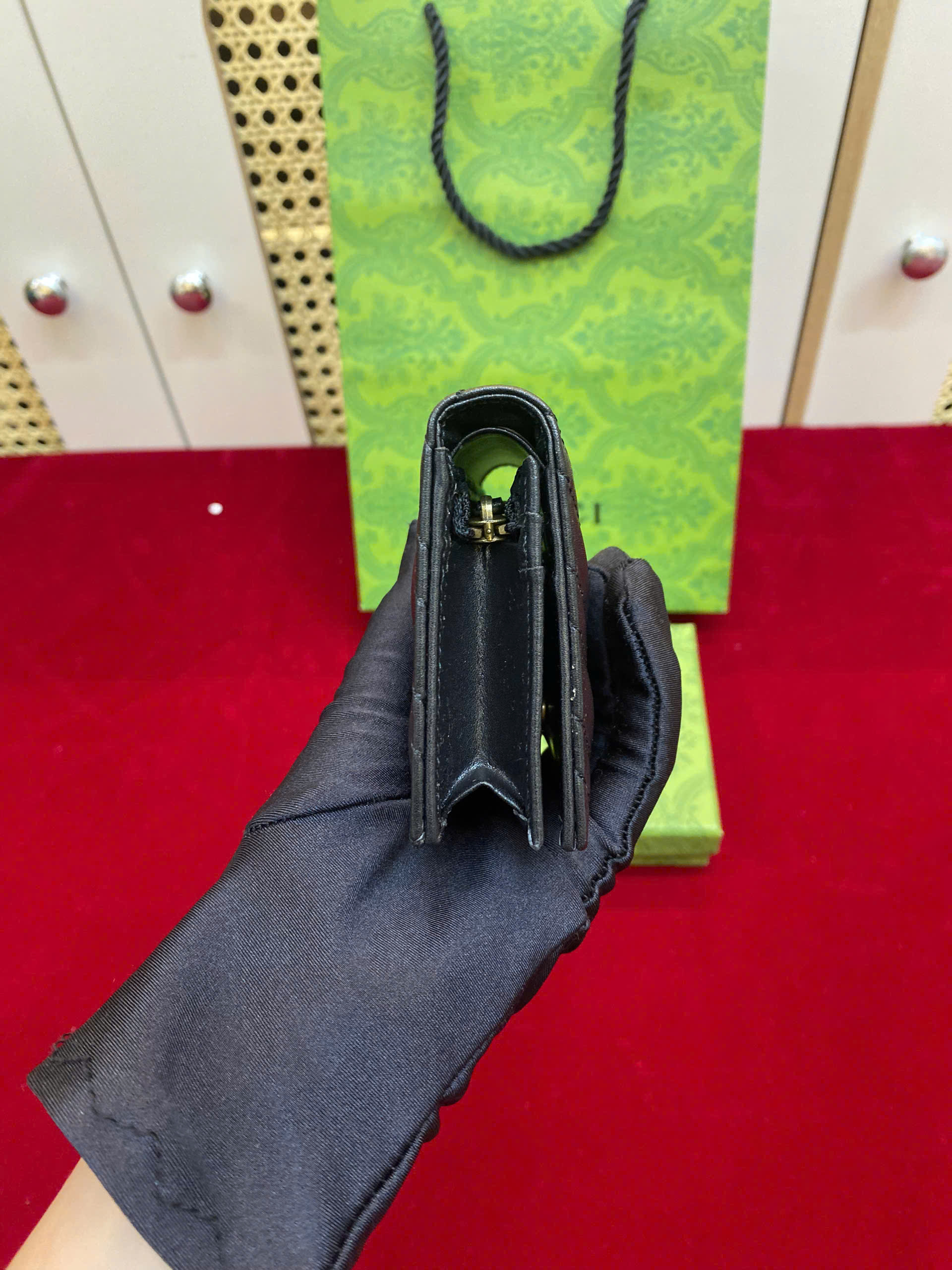 Ví GG Marmont Card Case Wallet Black Super Màu Đen Size 11.5cm