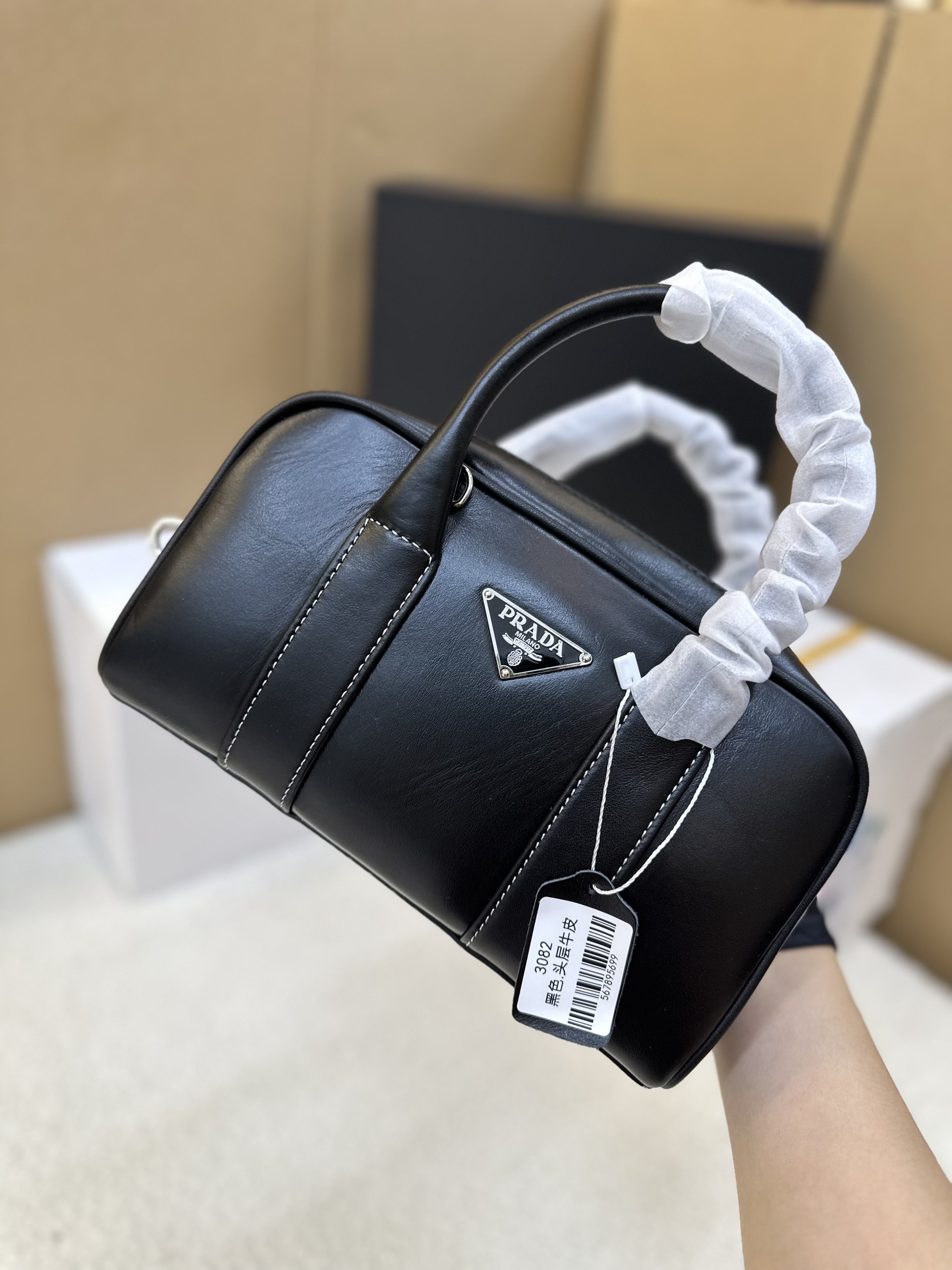 Túi Prada Hand Bag Leather Black Size 25cm