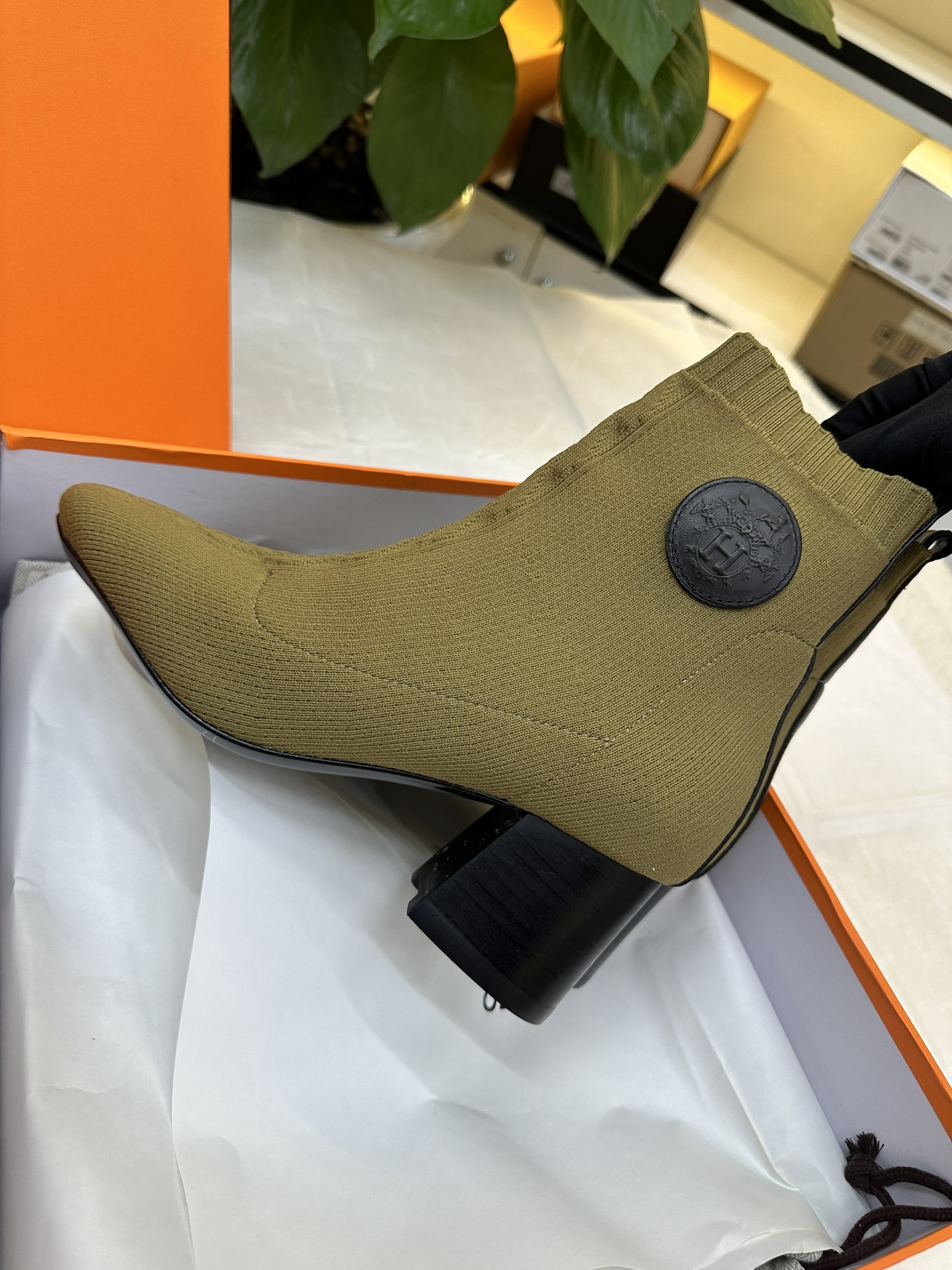 Giày Hermes Jenna 90 Ankle Boot Green Siêu Cấp Size 36