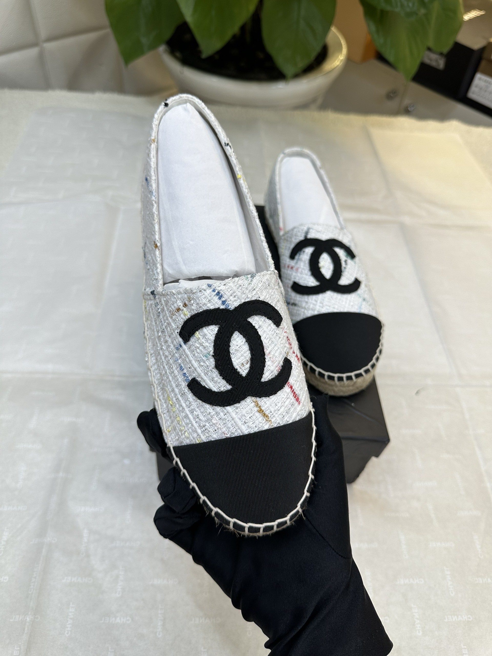 Giày Chanel Espadrilles Siêu Cấp Trắng/Đen Size 38