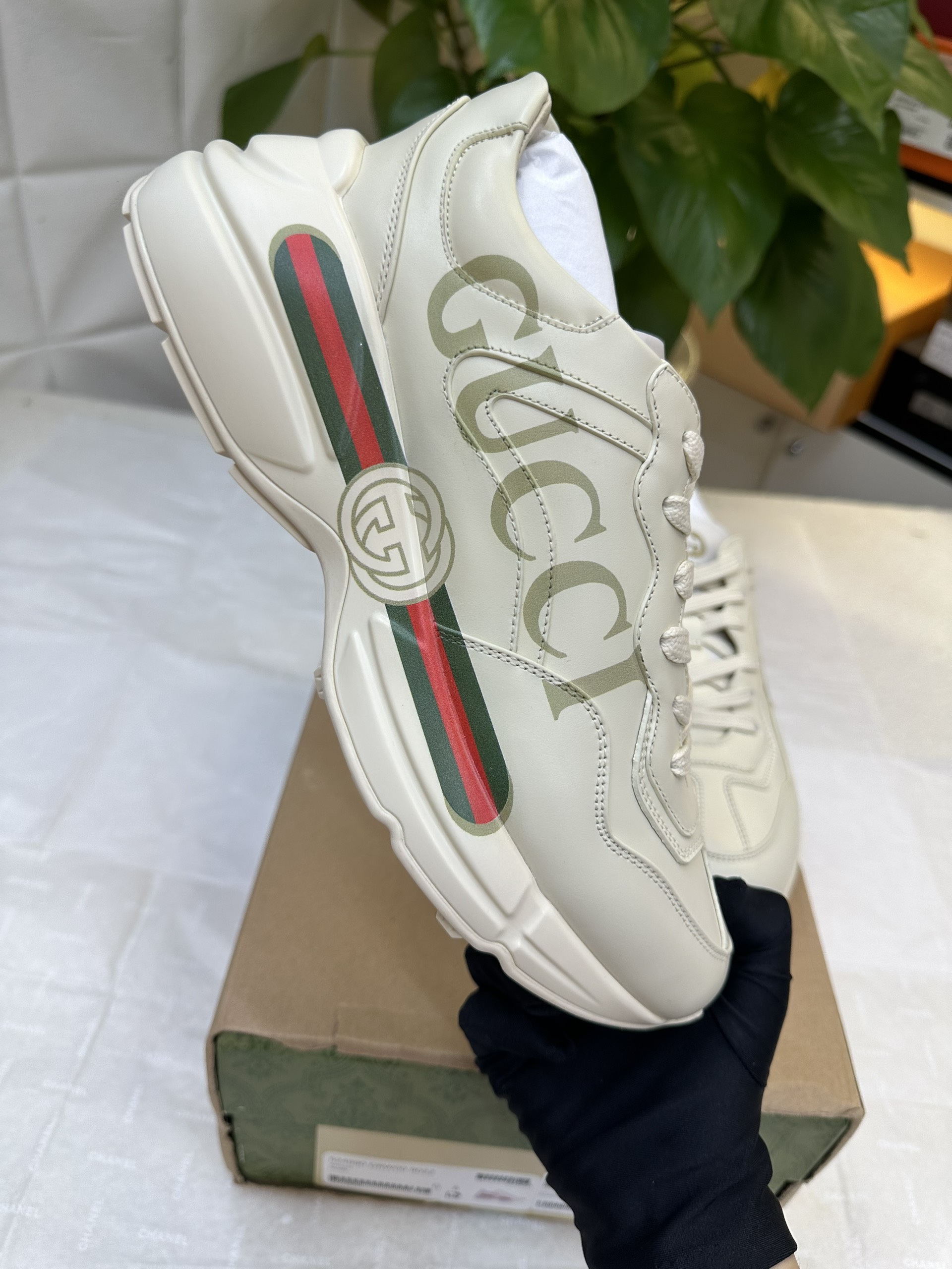 Giày Women Rhyton Gucci Logo Leather Sneaker VIP Size 40 528892