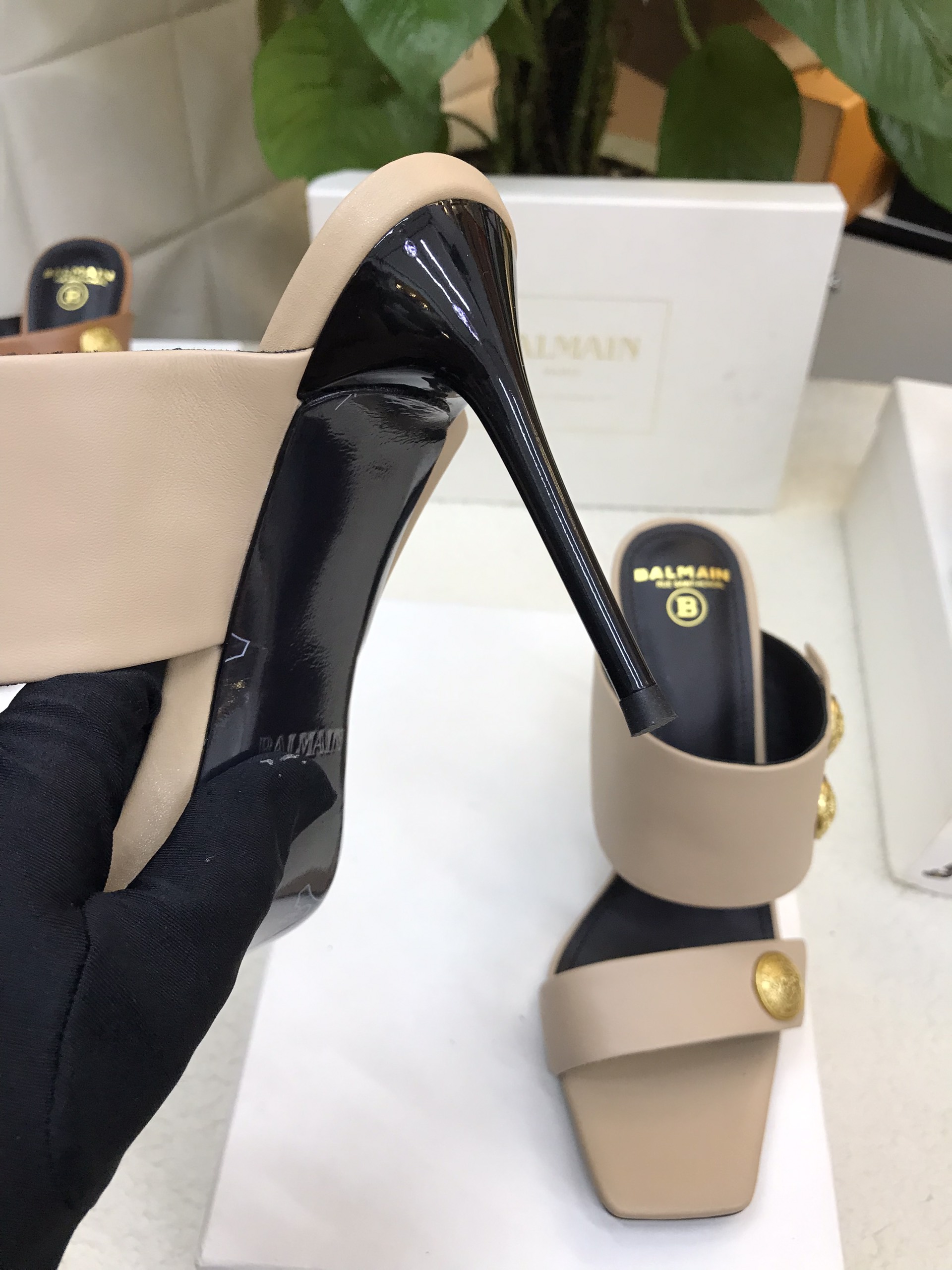 Giày Balmain Heeled Eva Mules In Calfskin Siêu Cấp Màu Xám Size 39