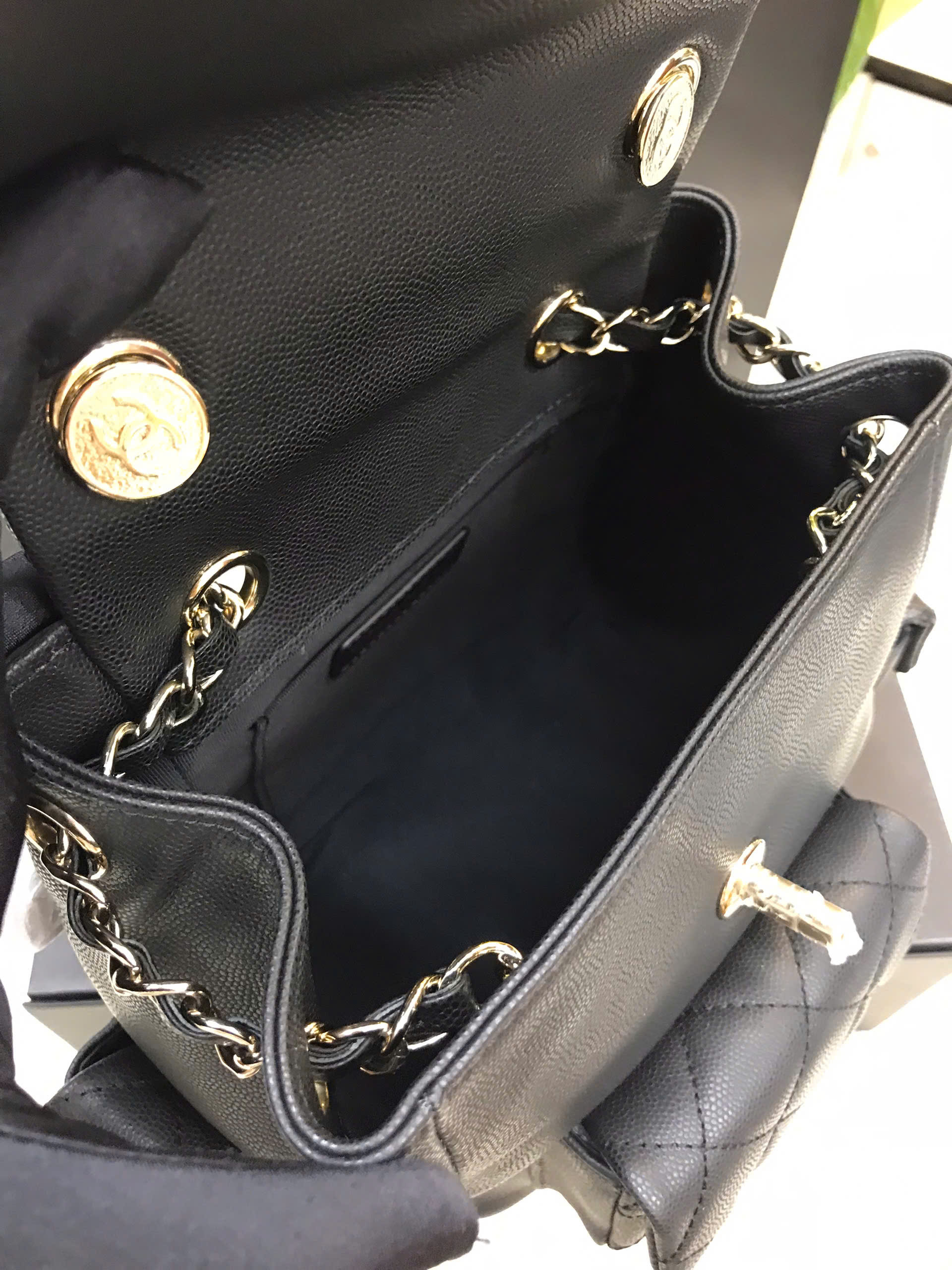 Balo Chanel Caviar Light Gold Hardware Backpack Vip Màu Đen Size 21cm