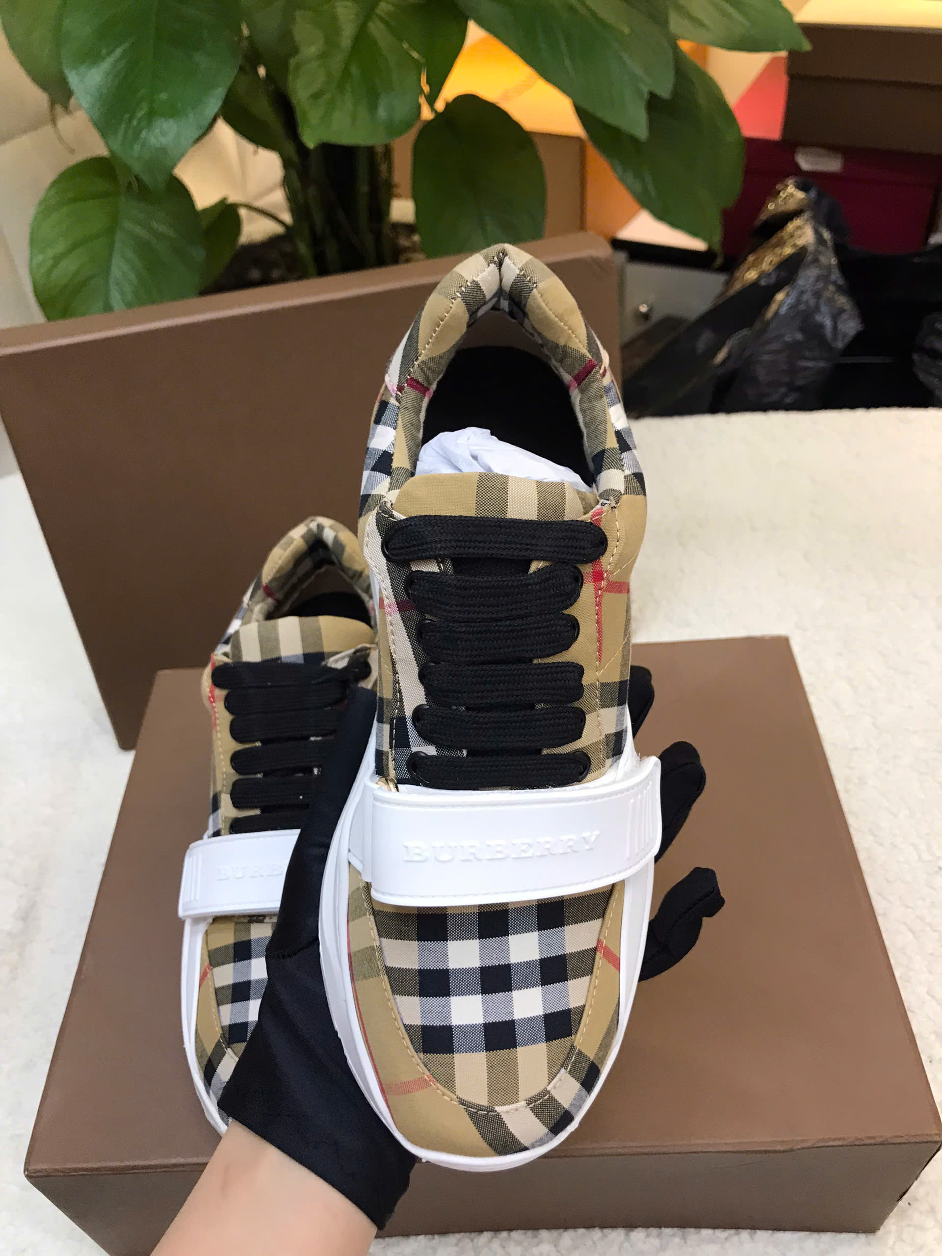 Giày Burberry Vintage Check Cotton Sneakers Beige Siêu Cấp Size 35