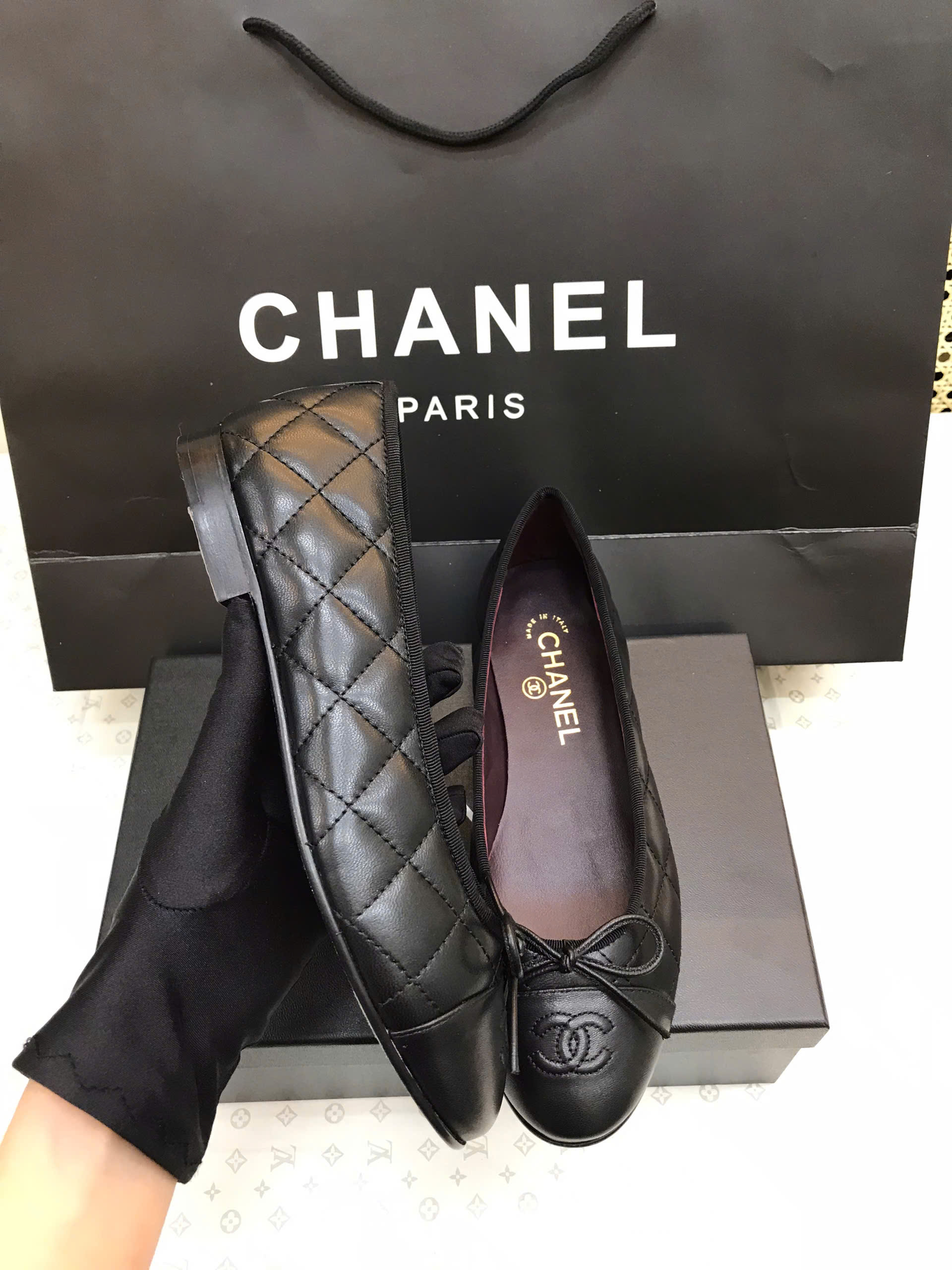 Giày Chanel Ballet Flats Calfskin Black Siêu Cấp Size 38