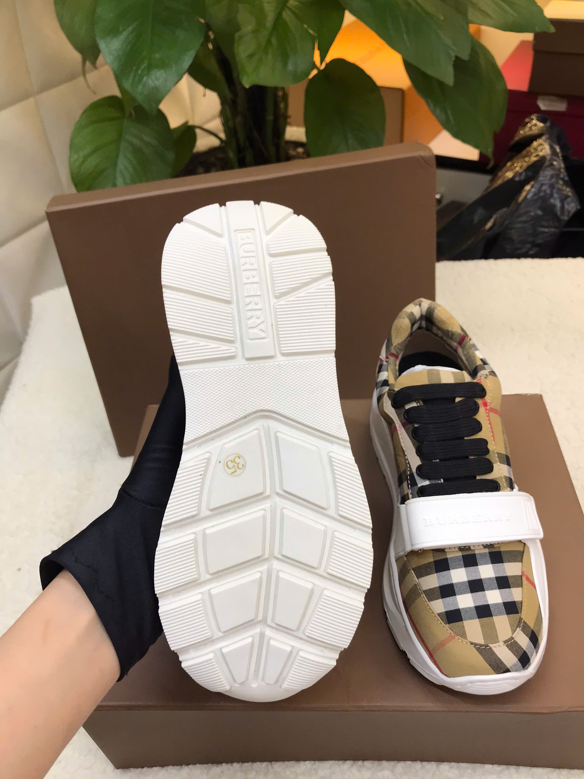 Giày Burberry Vintage Check Cotton Sneakers Beige Siêu Cấp Size 35