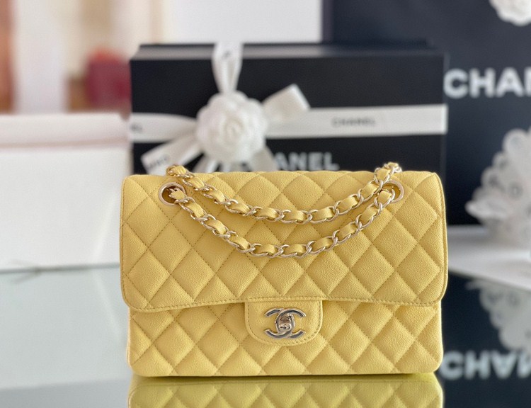 Túi Xách Chanel Classic Vip Màu Vàng Da Hạt Size 23cm
