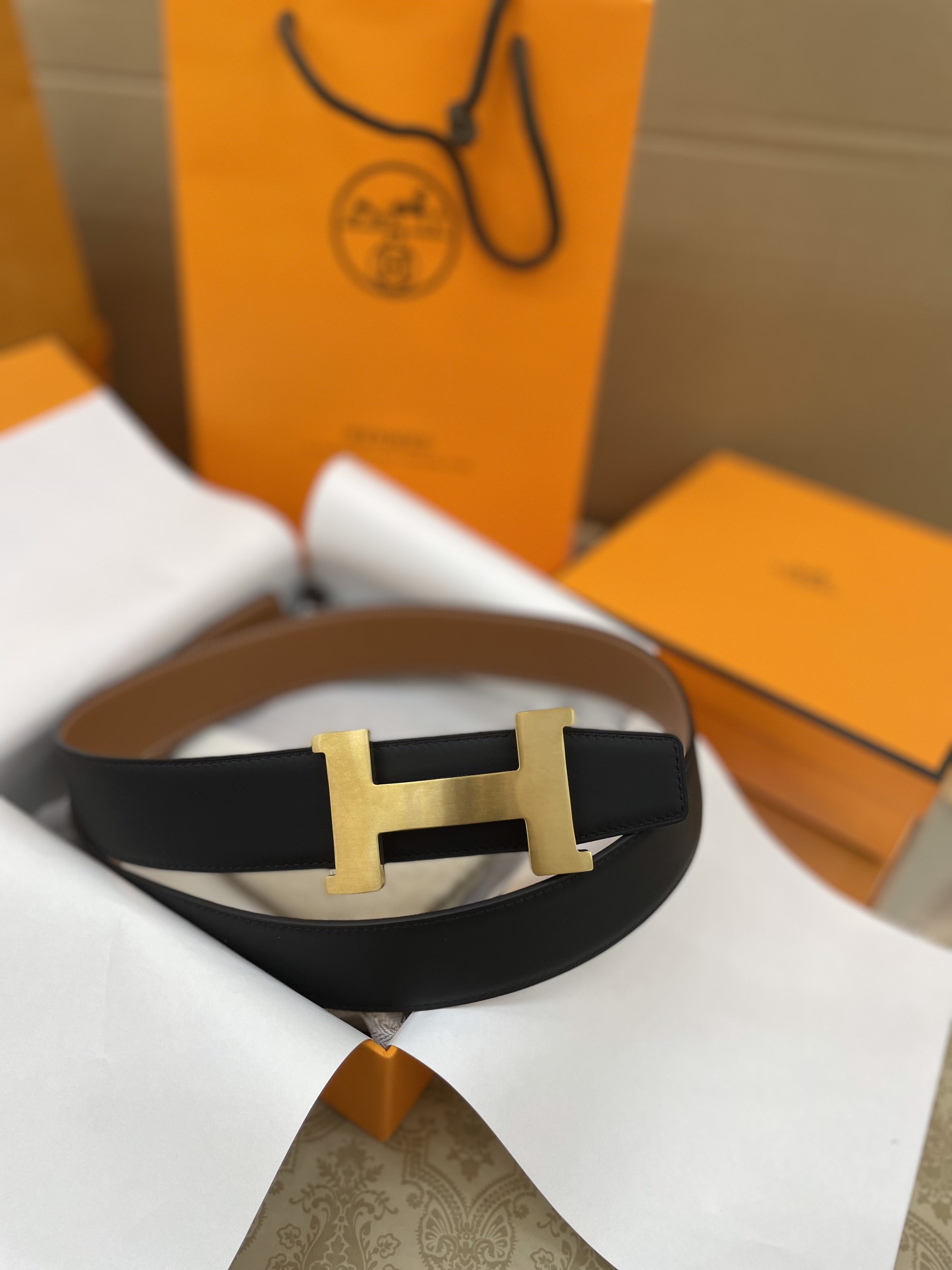 Thắt Lưng Hermes Logo H Da Epsom Màu Nâu 107cm/ 3.8cm
