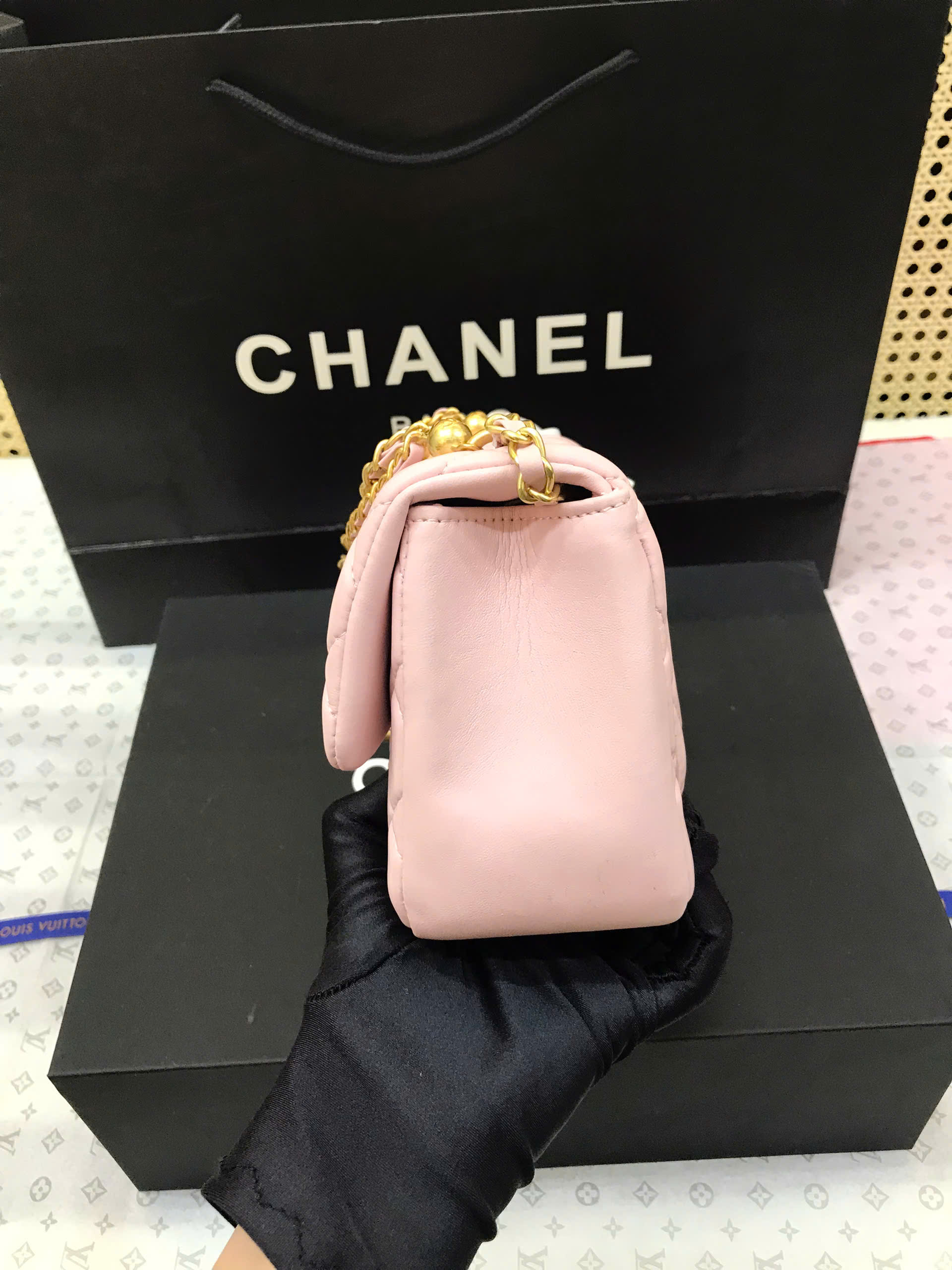 Túi Chanel 24P Classic Ngọc Trai Super Màu Hồng Size 17cm