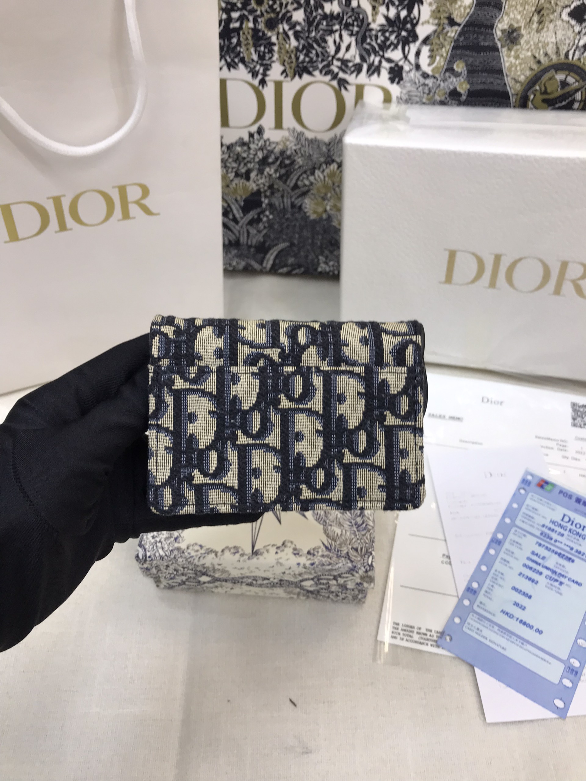 Ví Saddle Lotus Wallet Blue Dior Oblique Jacquard Siêu Cấp