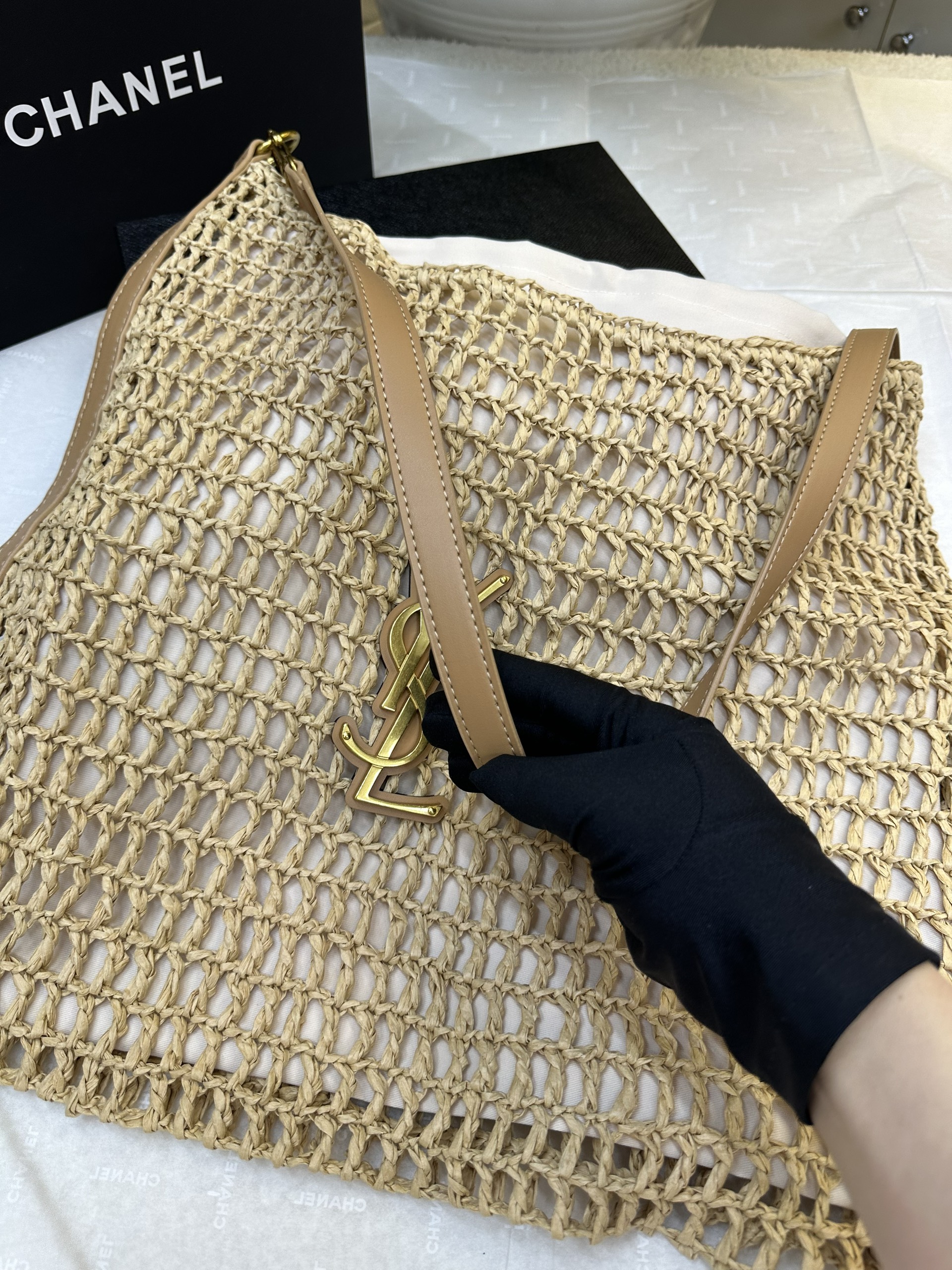 Túi YSL Oxalis Bag in Raffia Macramé Super Màu Vàng