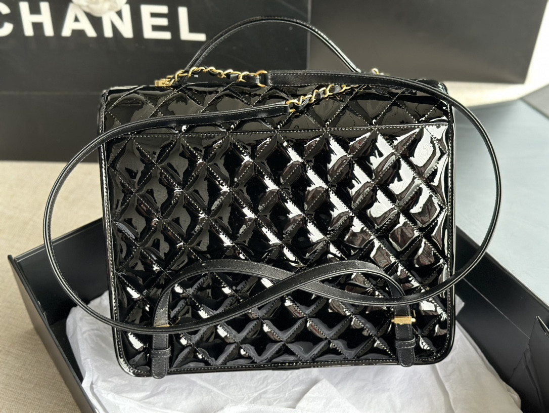 Balo Chanel Siêu Cấp Da Bóng Màu Đen Size 31cm AS3662