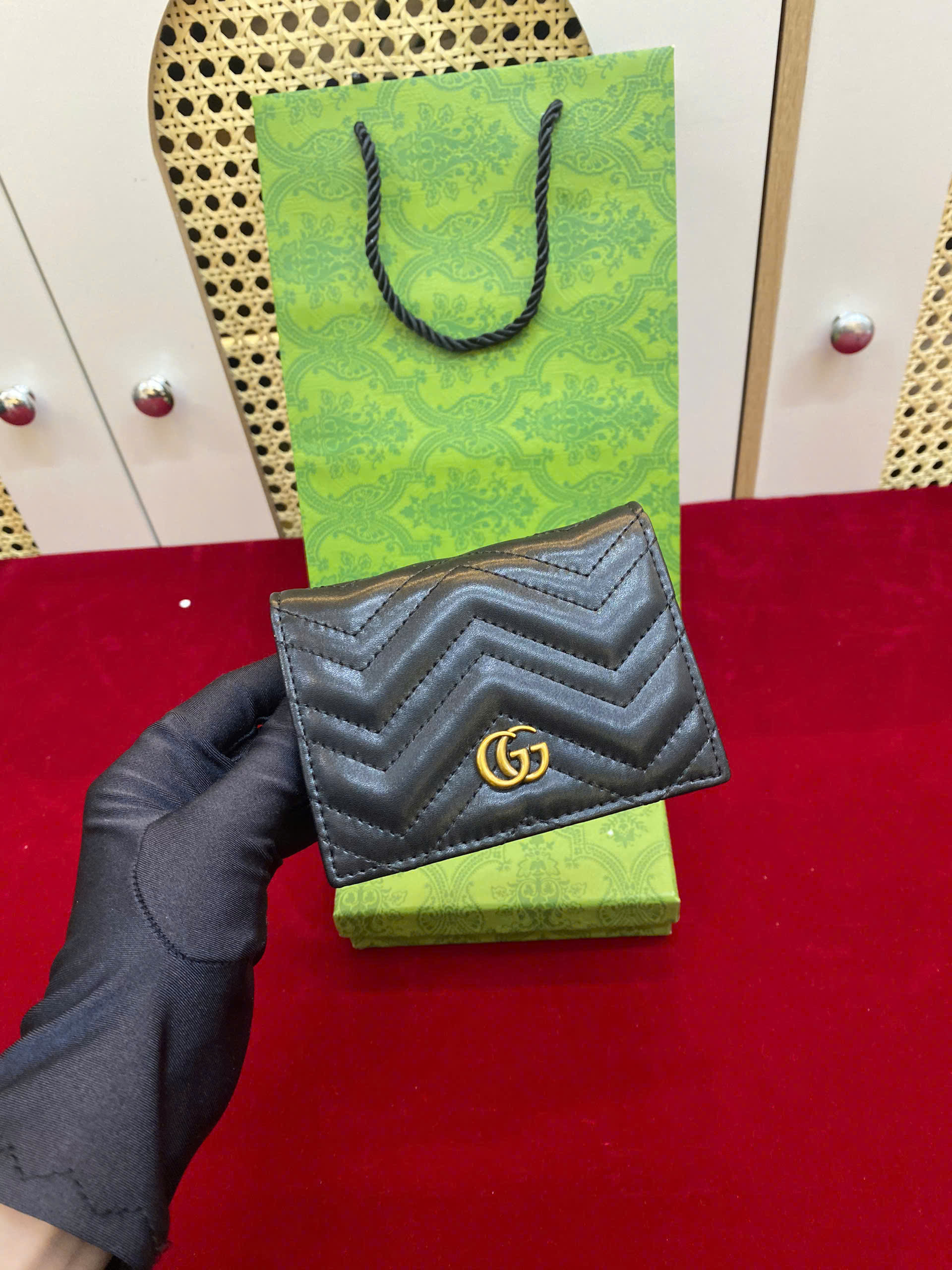 Ví GG Marmont Card Case Wallet Black Super Màu Đen Size 11.5cm