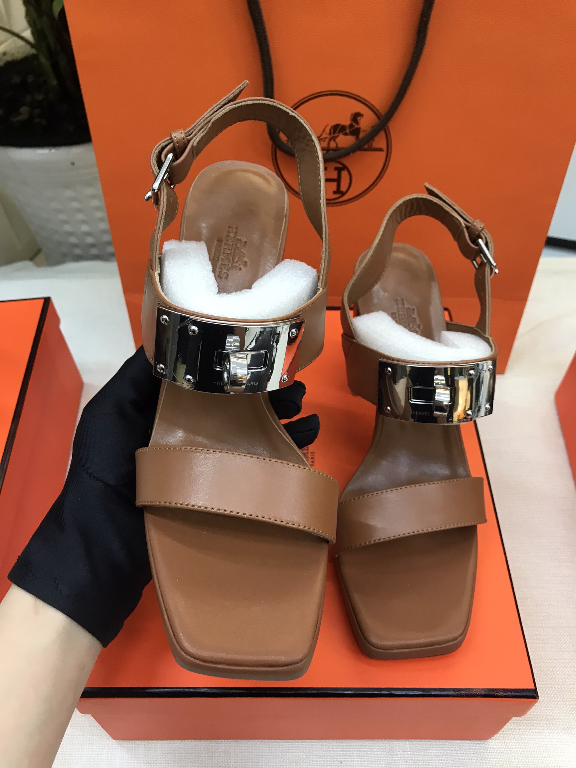 Giày Hermes Ilona 90 Sandal Siêu Cấp Màu Nâu Size 39