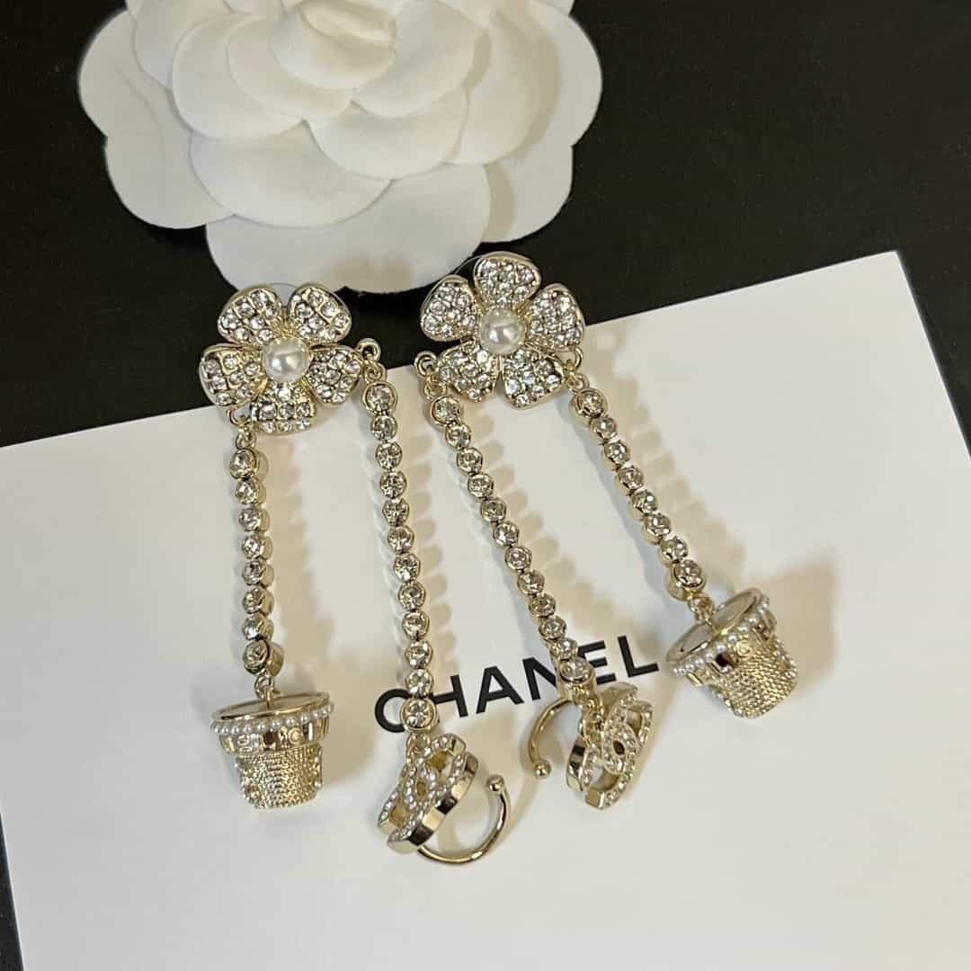 Bông Tai Chanel Kẹp Tai Siêu Cấp Hình Chậu Hoa Full Box