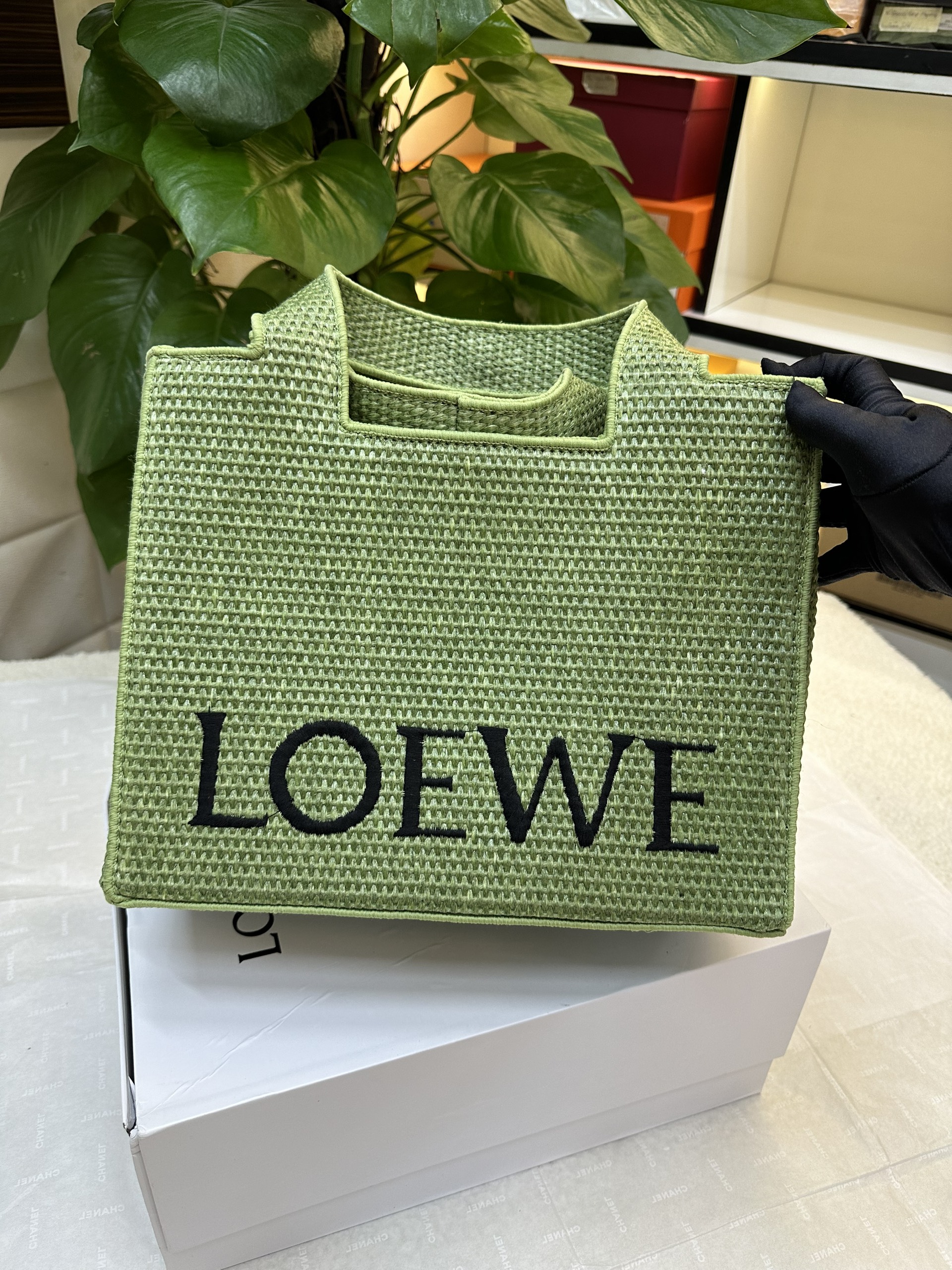 Túi Loewe Medium LOEWE Font Tote In Raffia Super Màu Xanh Size 30cm