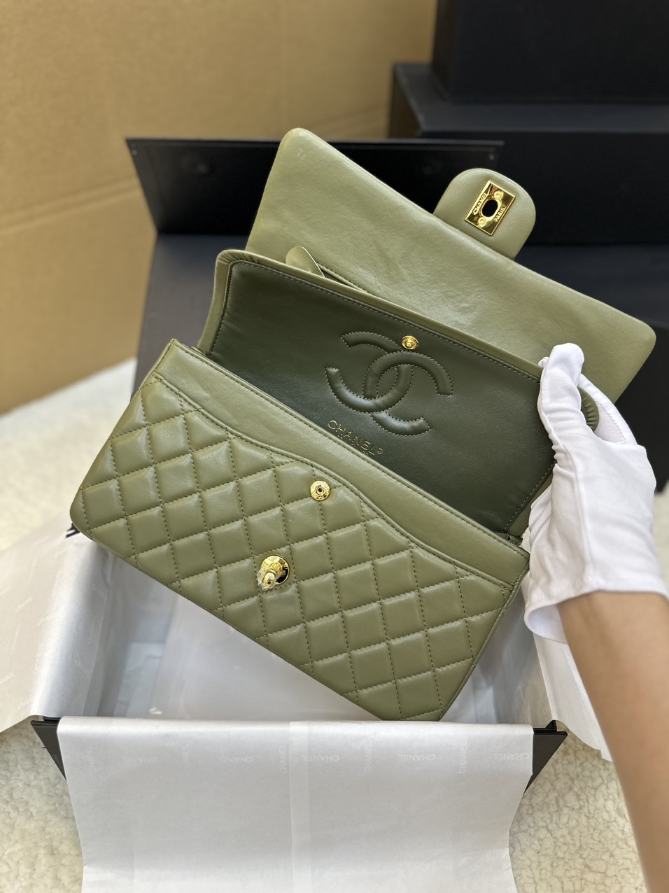 Túi Xách Chanel Classic Flap Màu Xanh Lá Cây Size 25cm