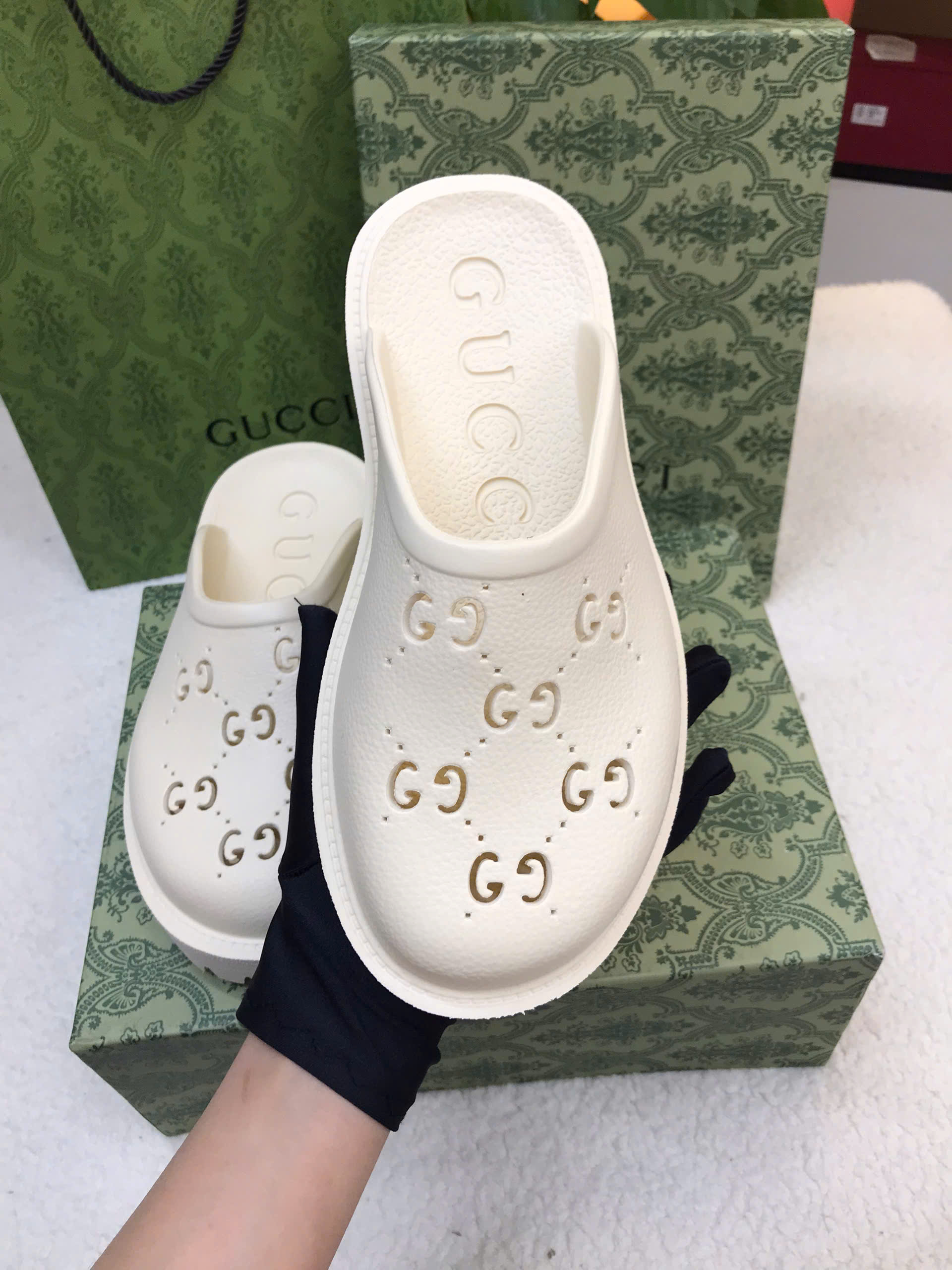 Giày/Dép Gucci Slip-On Sandal Siêu Cấp Màu Trắng Size 37